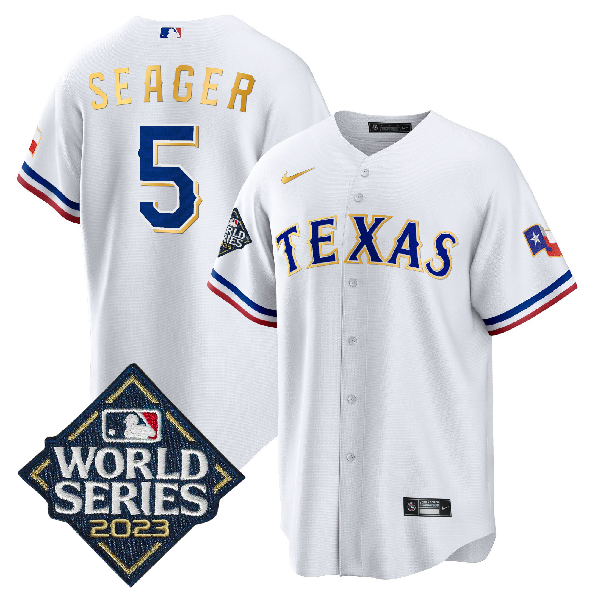 Men's Texas Rangers 2023 World Series Cool Base Gold Trim Jersey - All Stitched - Image 31