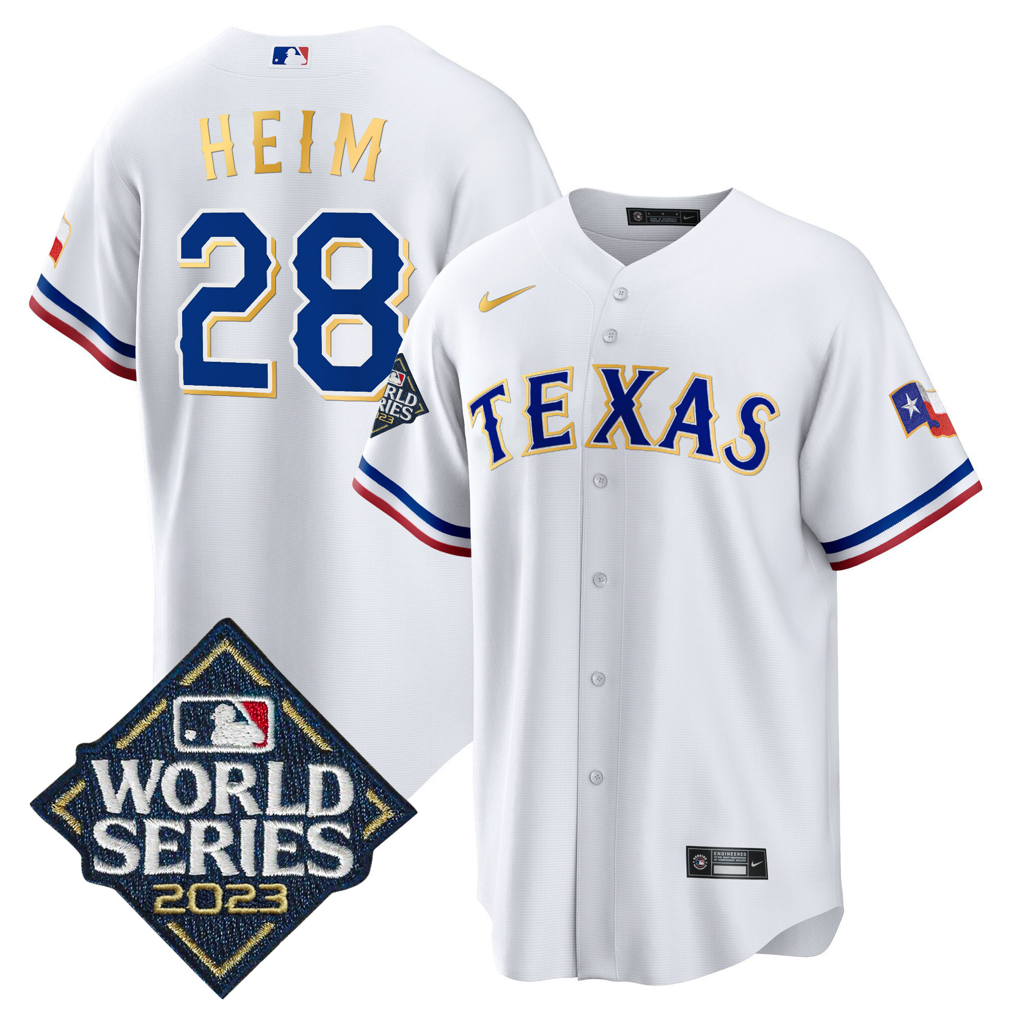 Men's Texas Rangers 2023 World Series Cool Base Gold Trim Jersey - All Stitched - Image 38