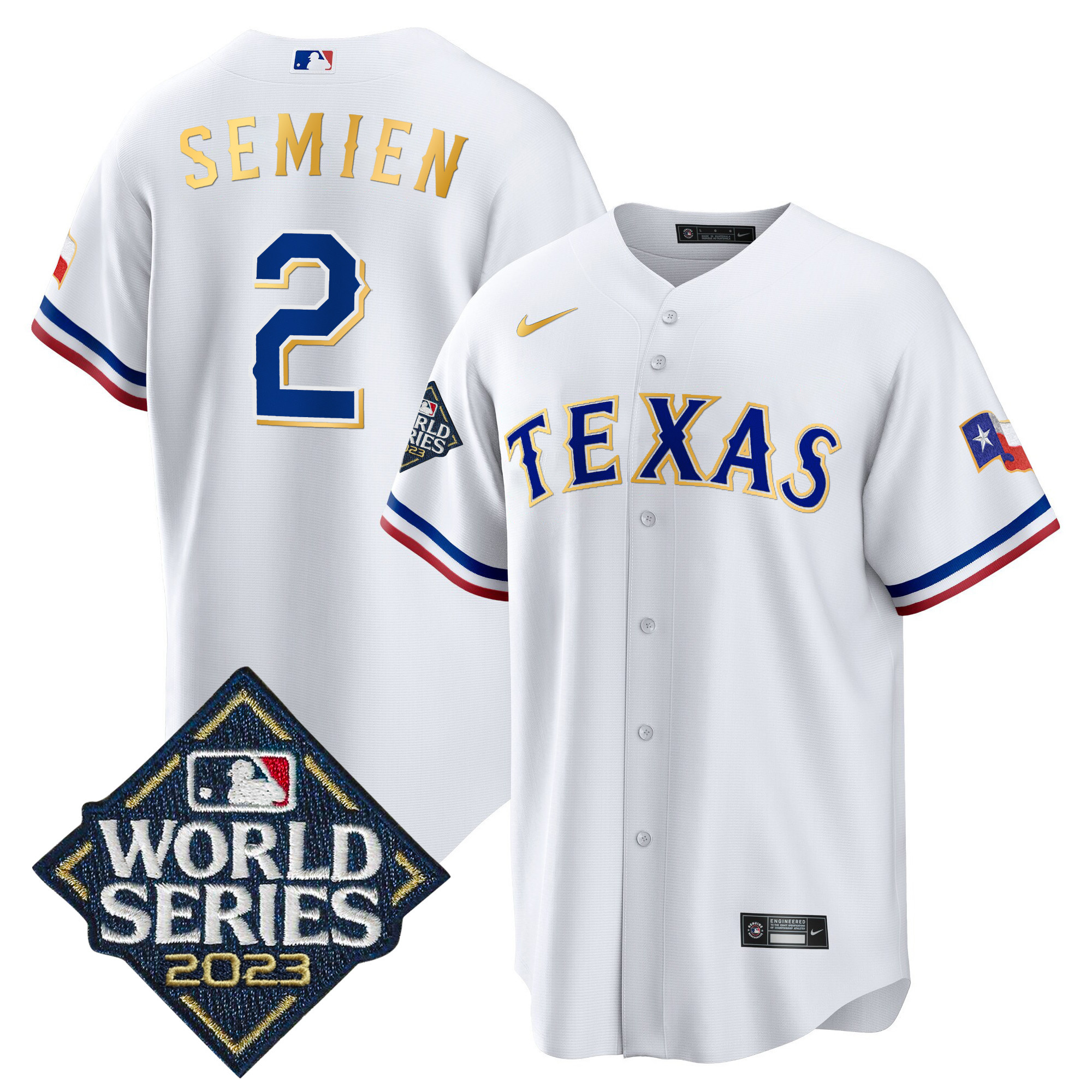 Men's Texas Rangers 2023 World Series Cool Base Gold Trim Jersey - All Stitched - Image 32