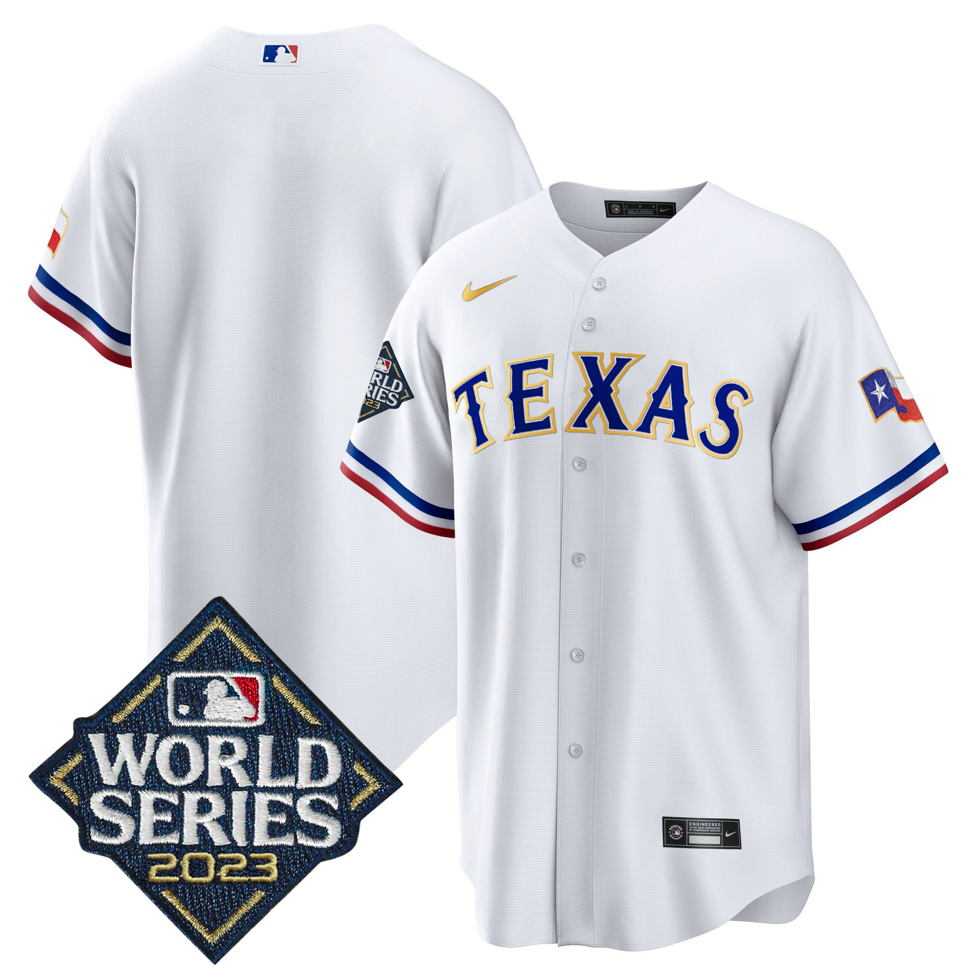 Men's Texas Rangers 2023 World Series Cool Base Gold Trim Jersey - All Stitched - Image 40