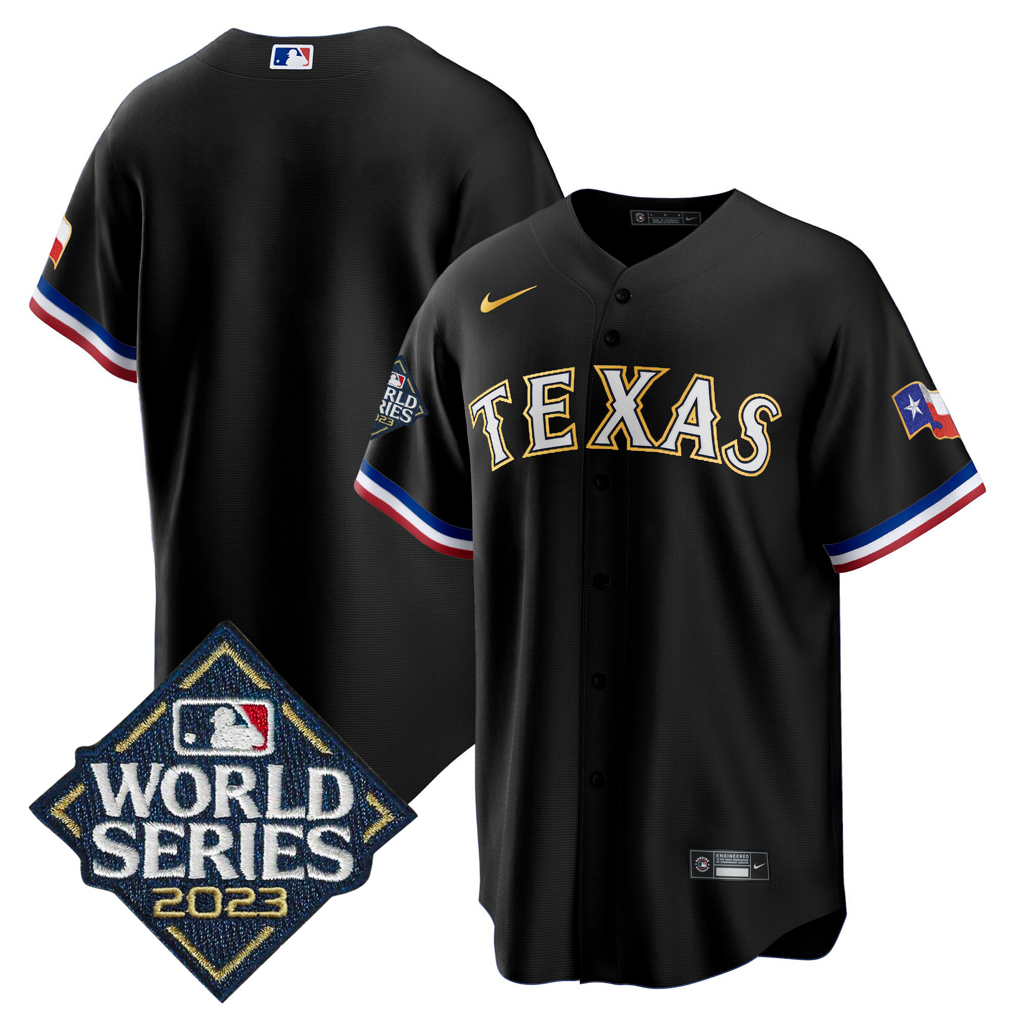 Men's Texas Rangers 2023 World Series Cool Base Gold Trim Jersey - All Stitched - Image 50
