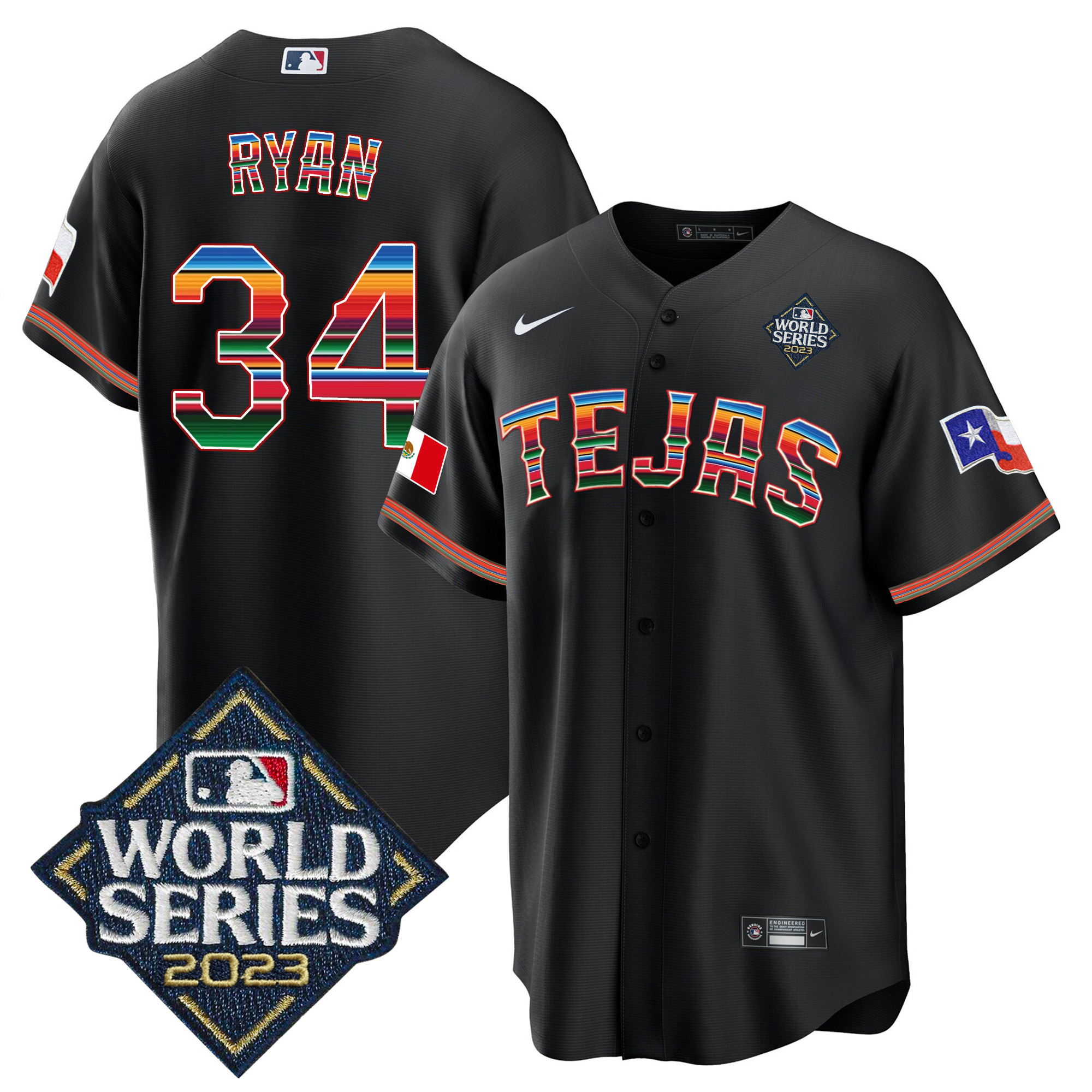 Men's Texas Rangers 2023 World Series Mexico Jersey - All Stitched