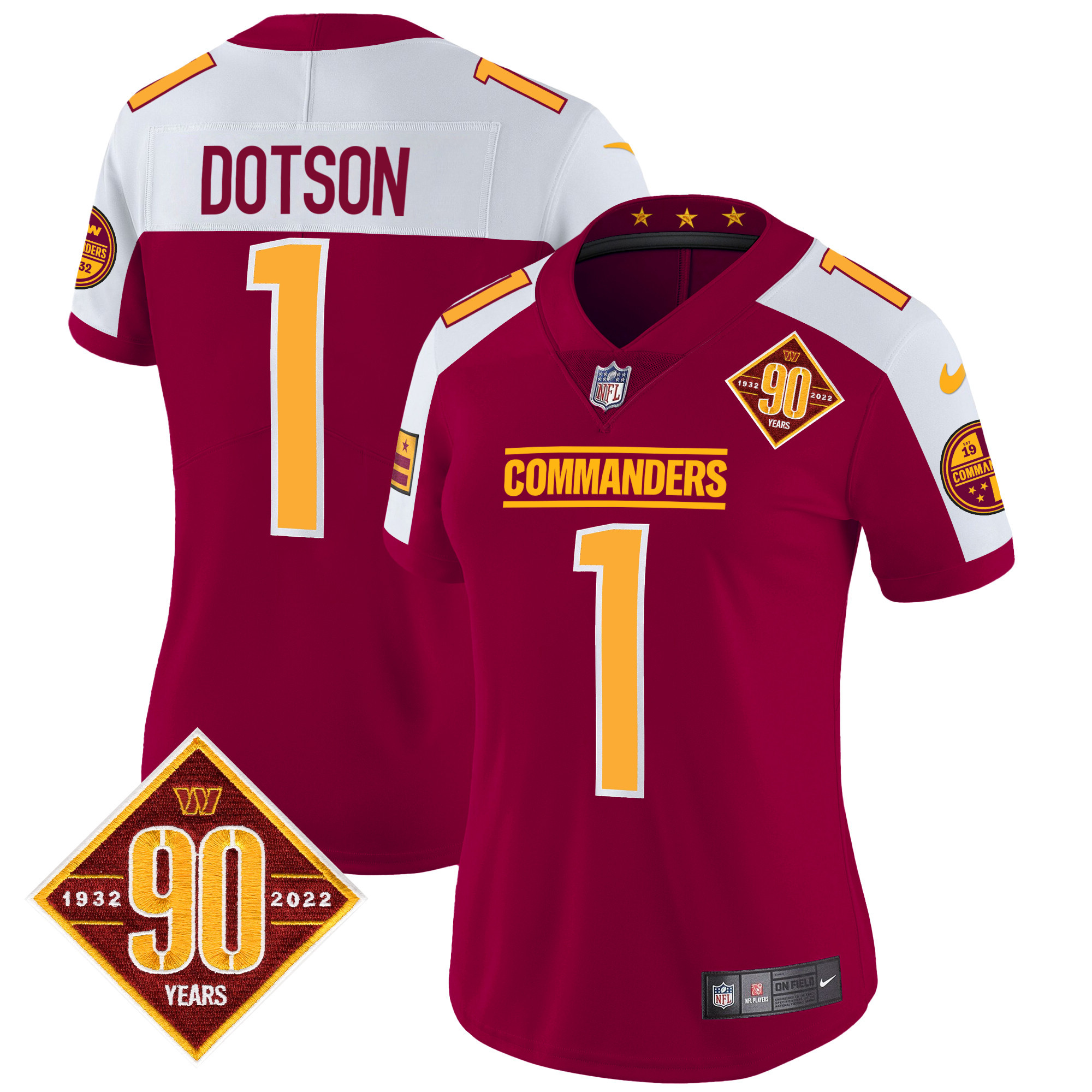 Women's Washington Commanders 90th Anniversary Patch Vapor Jersey - All Stitched - Image 5