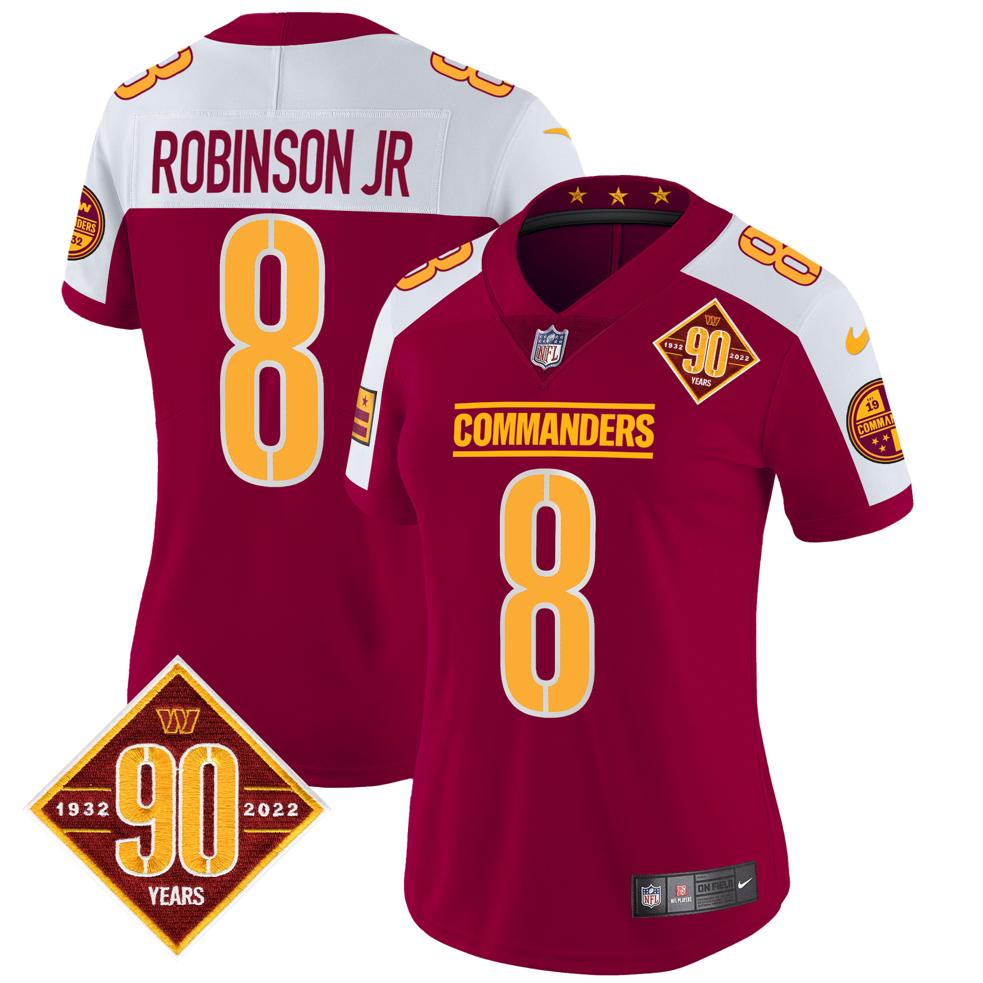 Women's Washington Commanders 90th Anniversary Patch Vapor Jersey - All Stitched - Image 2