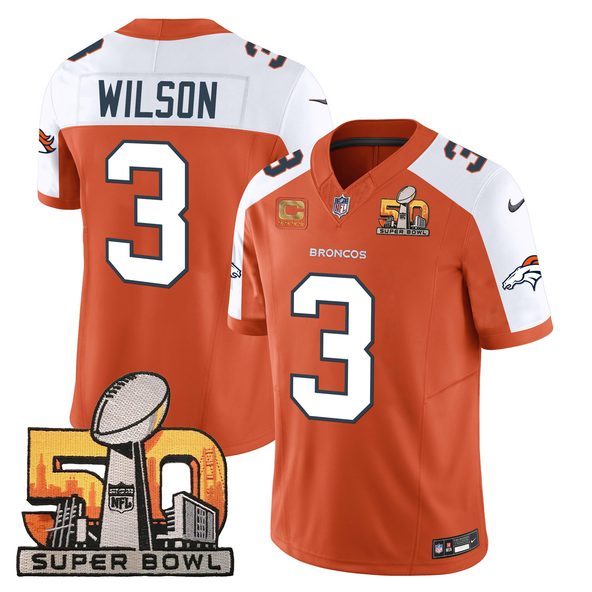 Russell Wilson Denver Broncos Super Bowl 50 Patch Vapor Jersey - All Stitched