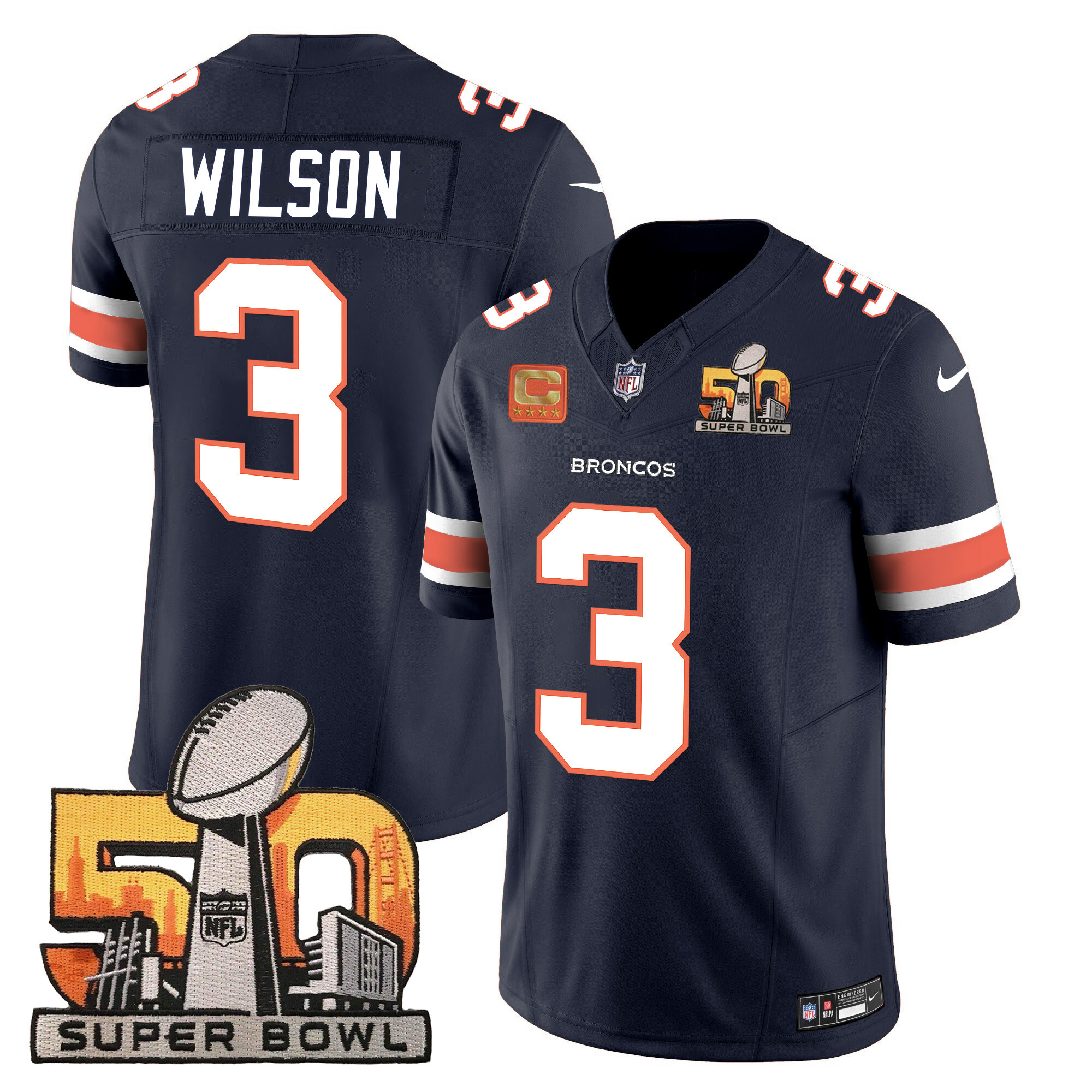 Russell Wilson Denver Broncos Super Bowl 50 Patch Vapor Jersey - All Stitched - Image 4