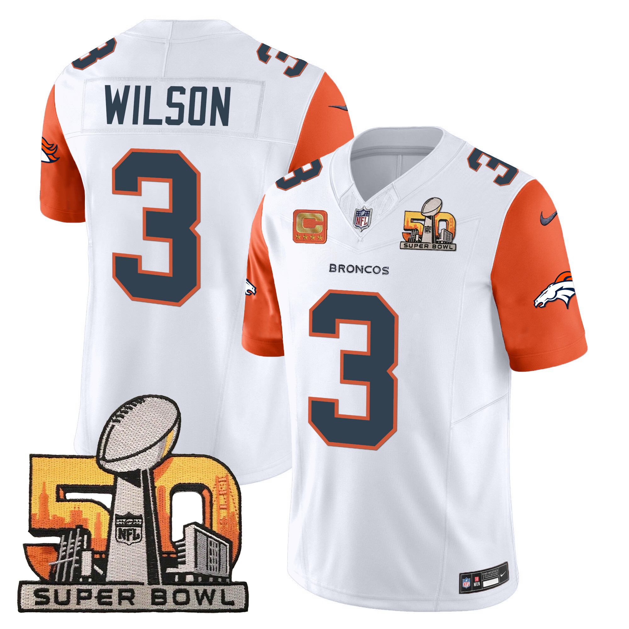 Russell Wilson Denver Broncos Super Bowl 50 Patch Vapor Jersey - All Stitched - Image 6