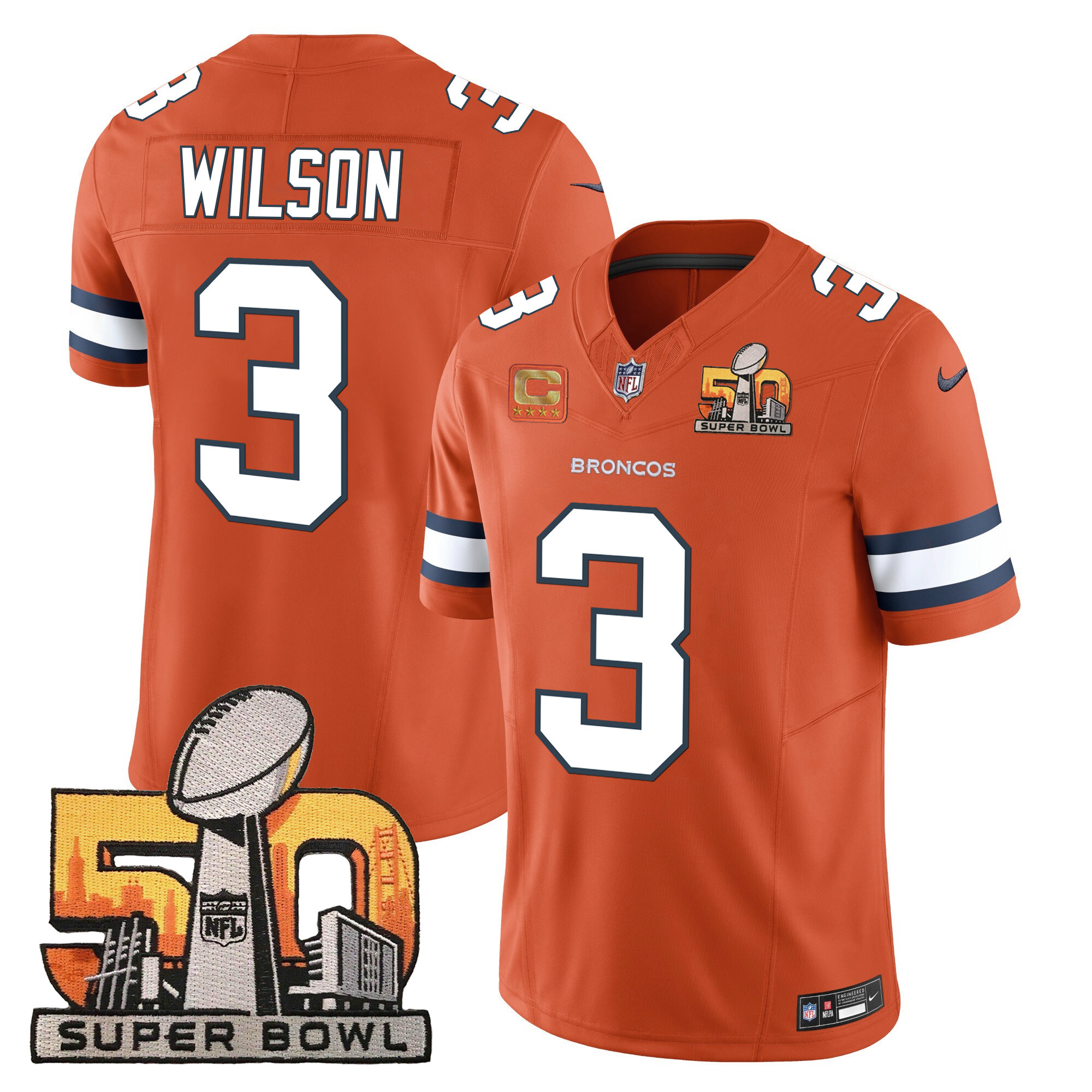Russell Wilson Denver Broncos Super Bowl 50 Patch Vapor Jersey - All Stitched - Image 3