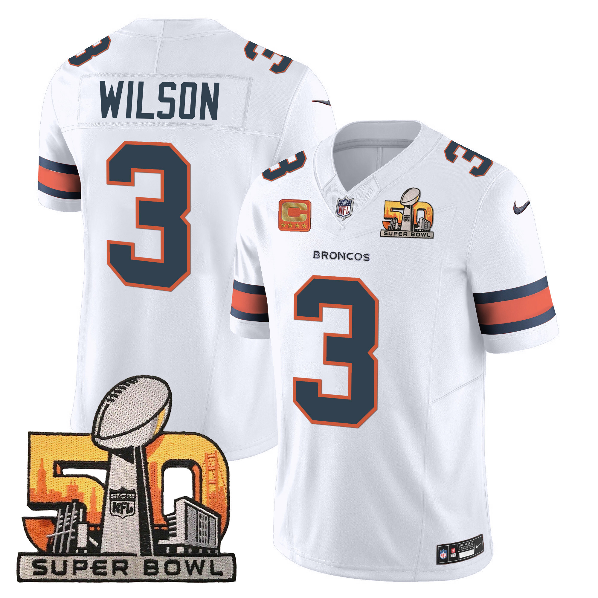 Russell Wilson Denver Broncos Super Bowl 50 Patch Vapor Jersey - All Stitched - Image 5