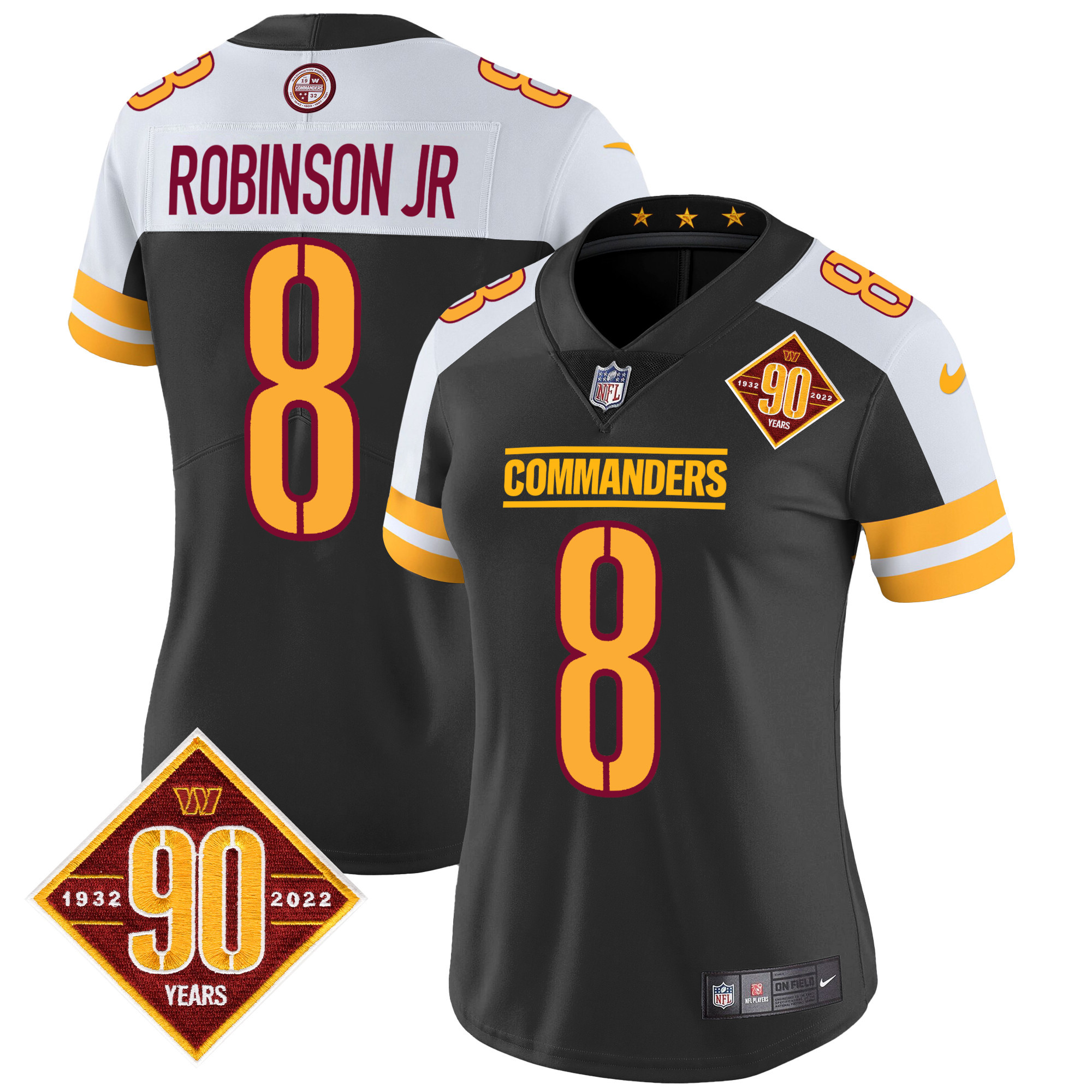 Women's Washington Commanders 90th Anniversary Patch Vapor Jersey V2 - All Stitched - Image 7
