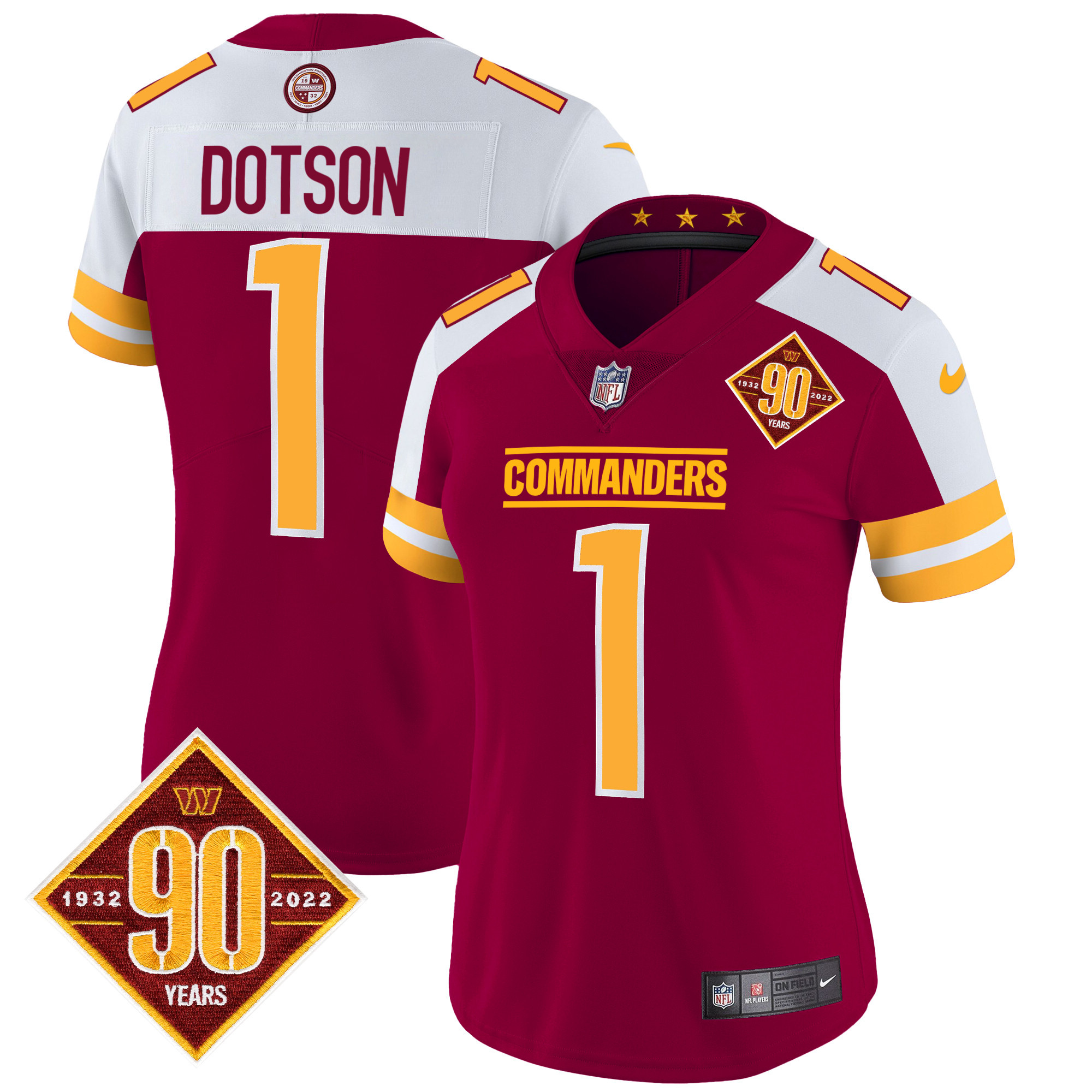 Women's Washington Commanders 90th Anniversary Patch Vapor Jersey V2 - All Stitched - Image 5