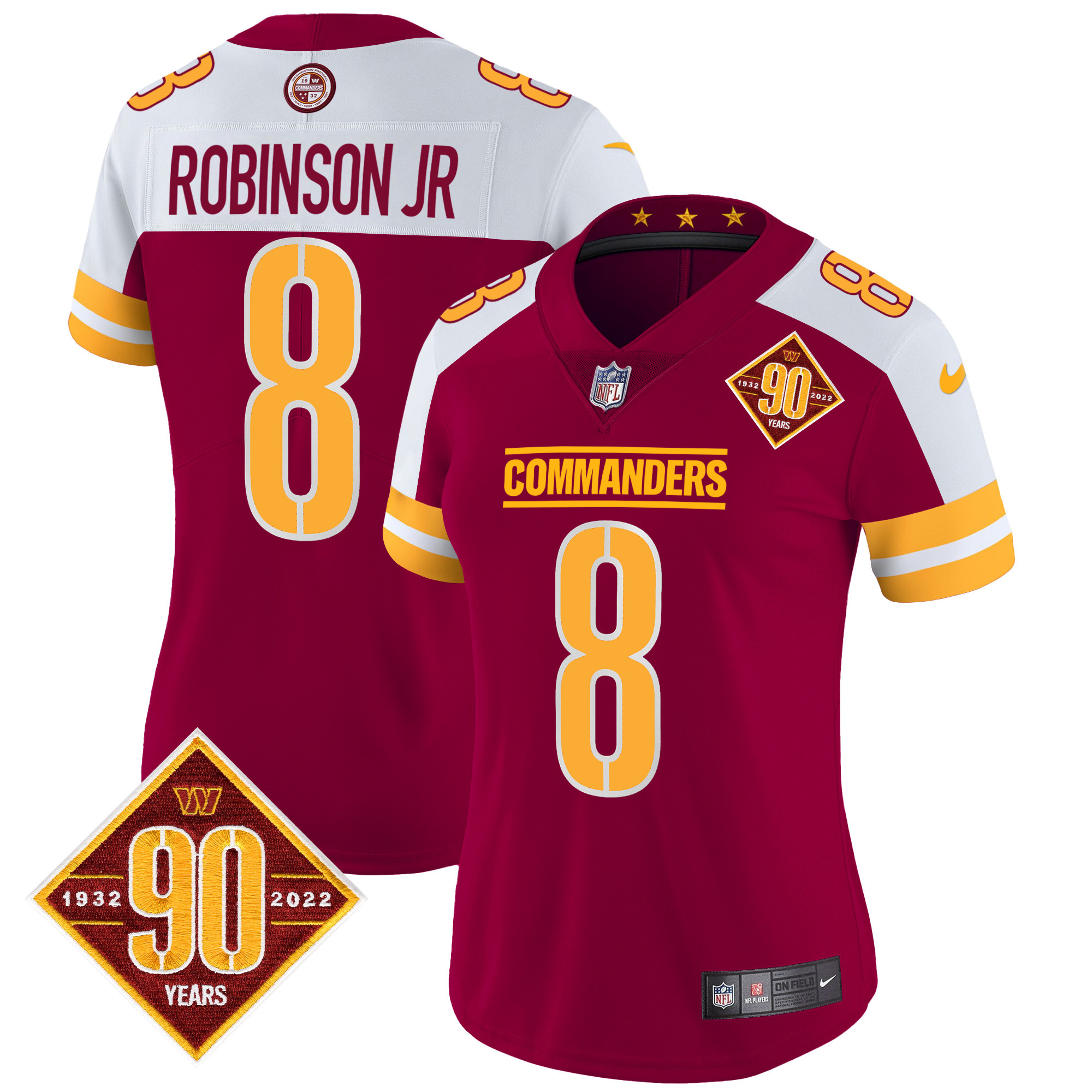 Women's Washington Commanders 90th Anniversary Patch Vapor Jersey V2 - All Stitched - Image 2