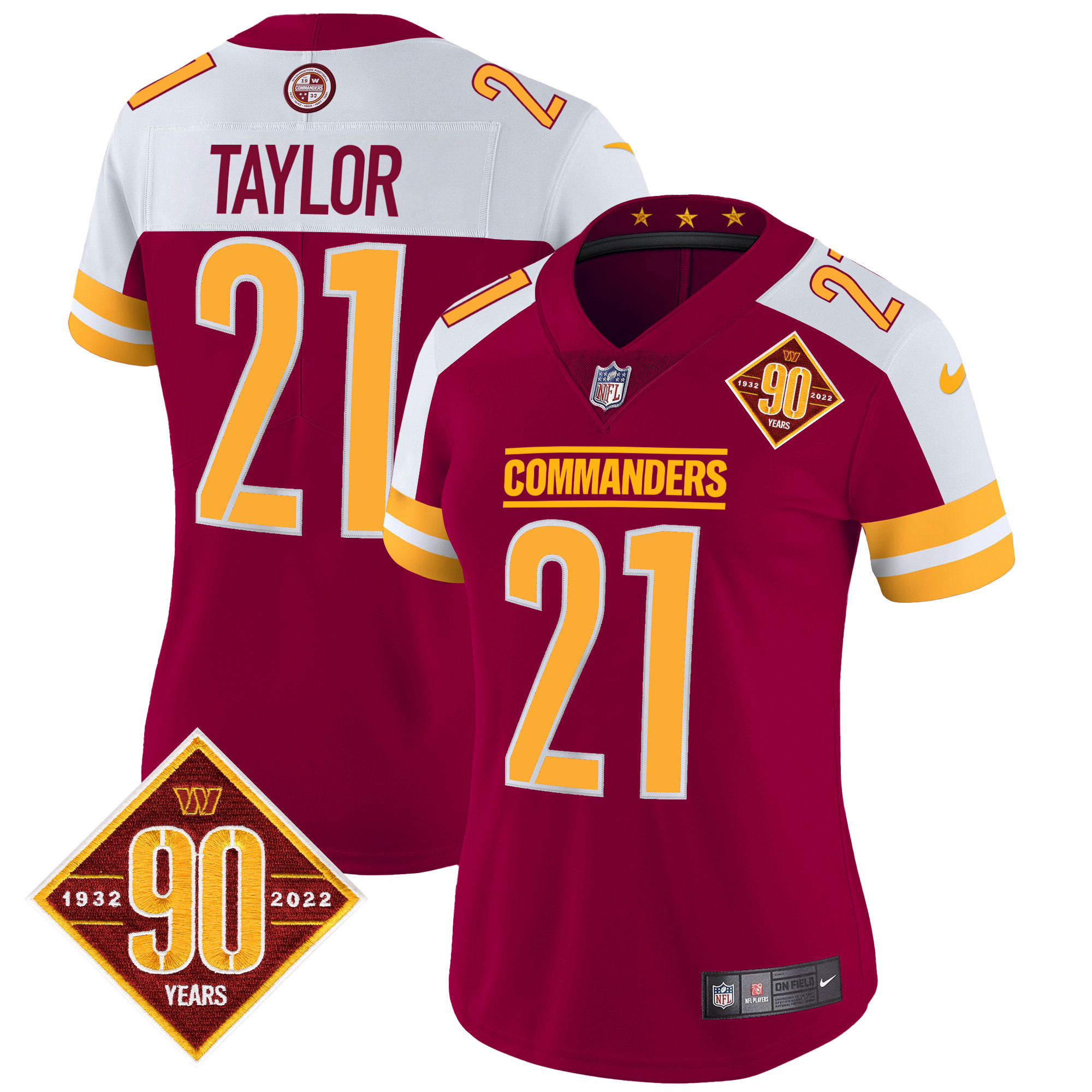 Women's Washington Commanders 90th Anniversary Patch Vapor Jersey V2 - All Stitched - Image 4
