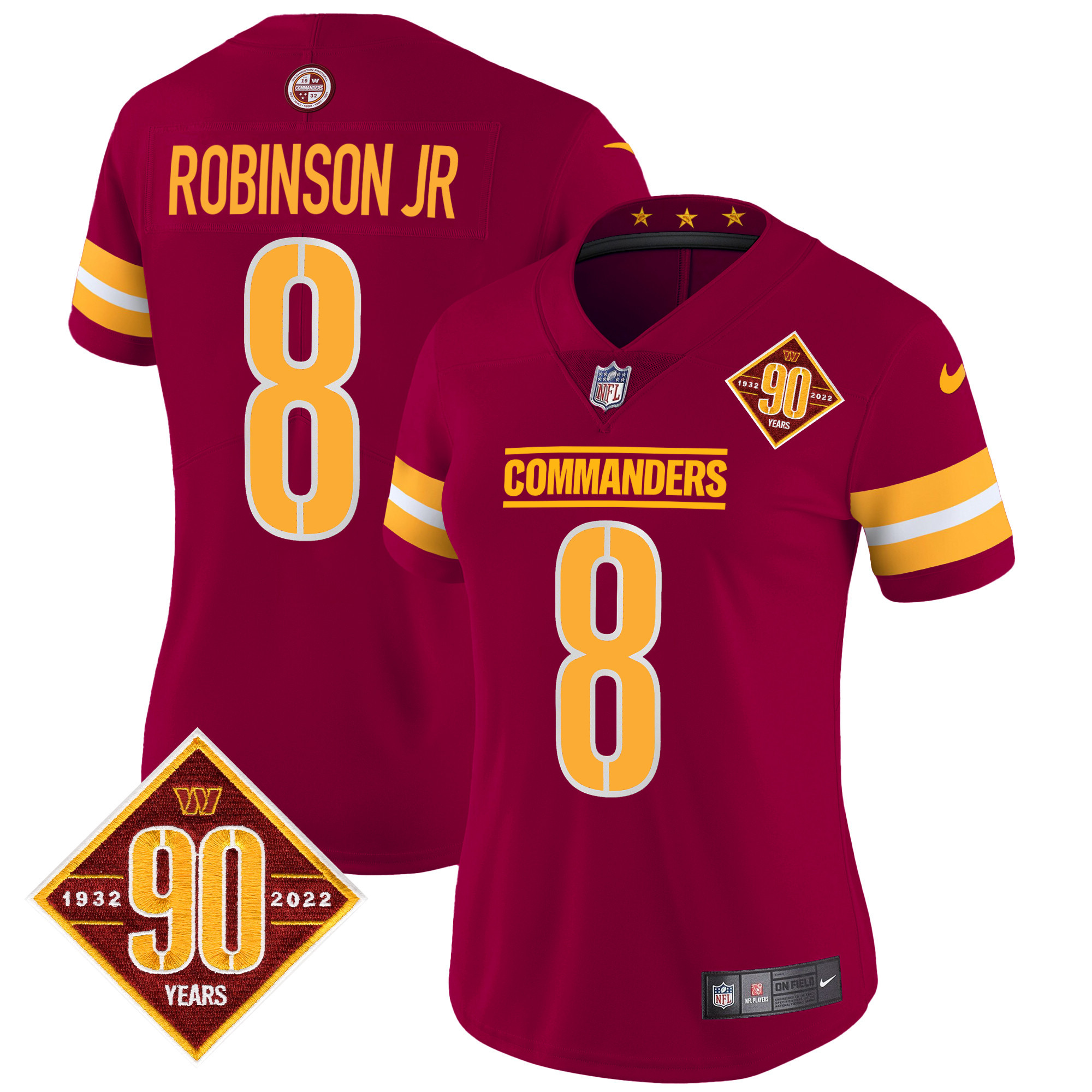 Women's Washington Commanders 90th Anniversary Patch Vapor Jersey V2 - All Stitched - Image 17