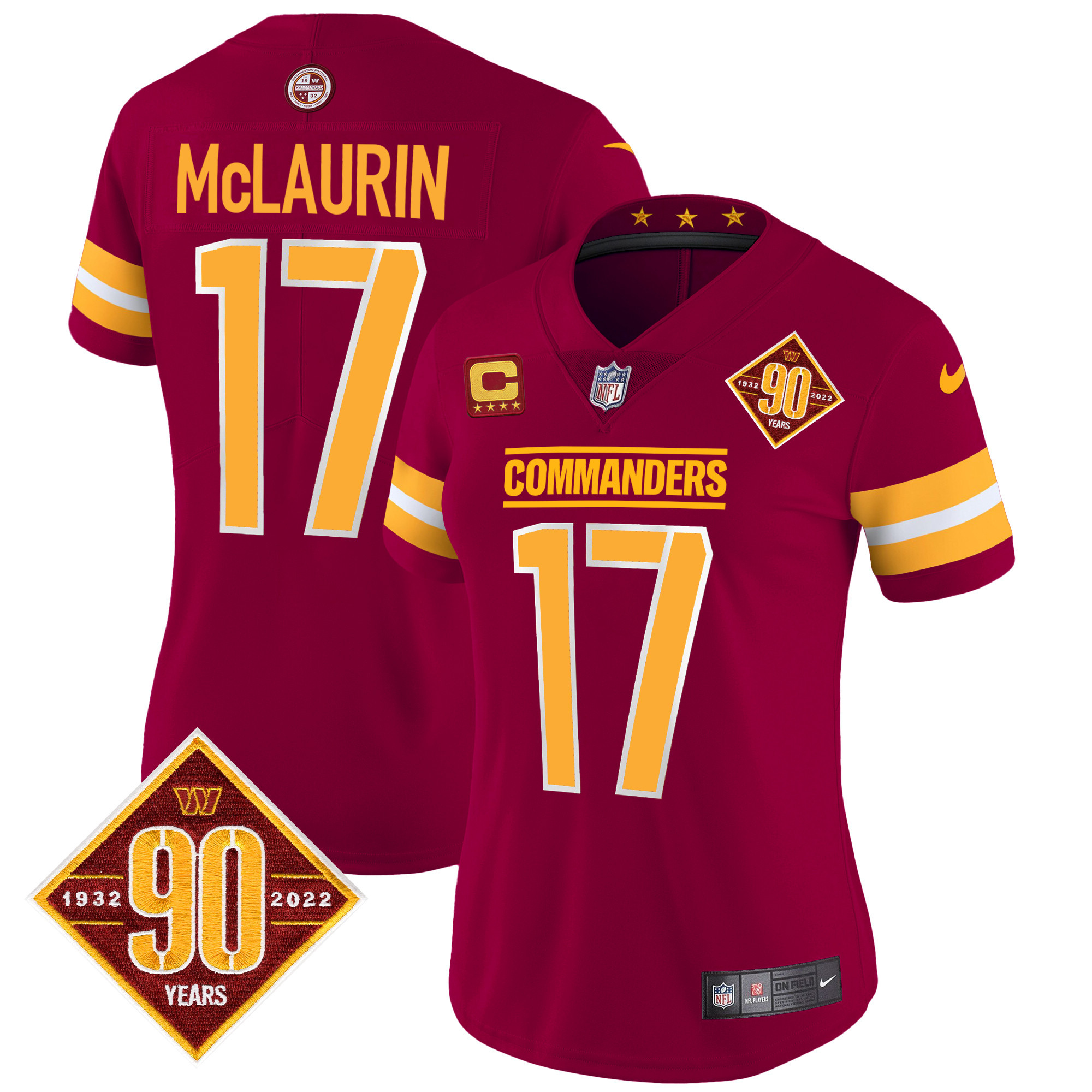 Women's Washington Commanders 90th Anniversary Patch Vapor Jersey V2 - All Stitched - Image 18