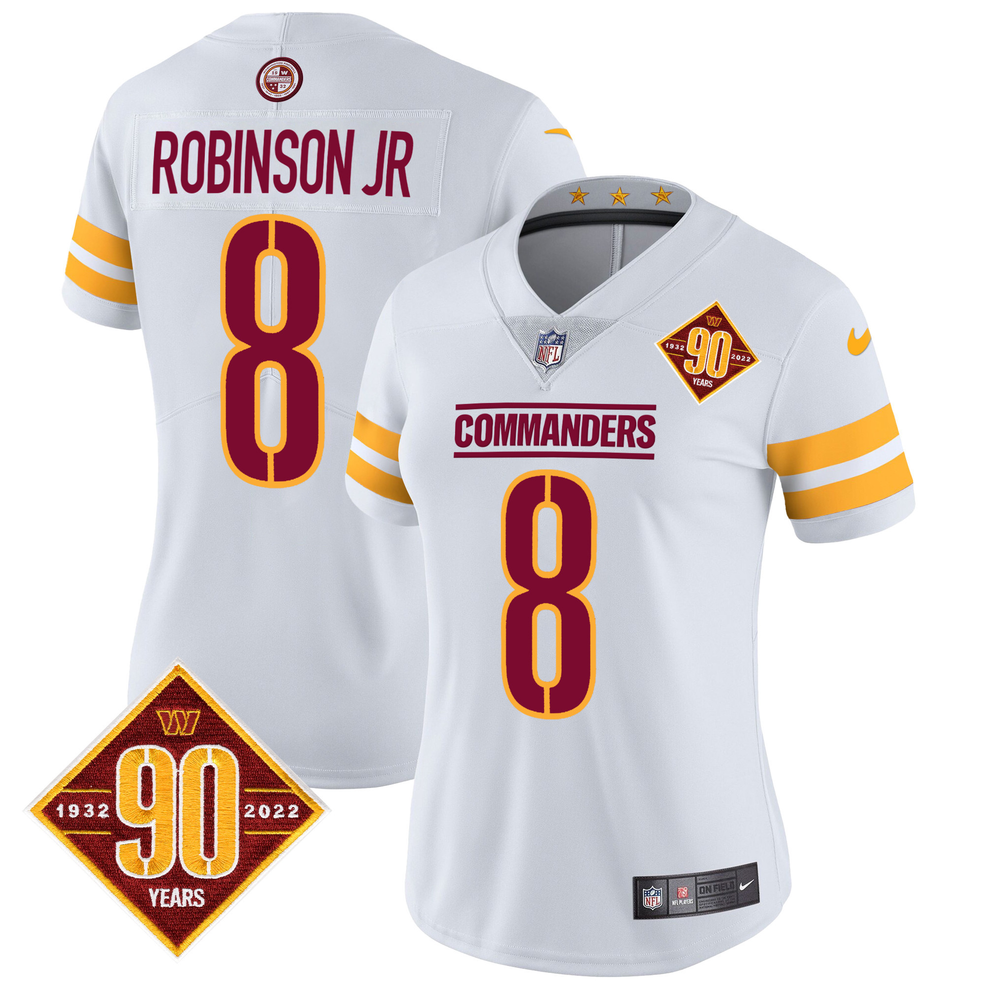 Women's Washington Commanders 90th Anniversary Patch Vapor Jersey V2 - All Stitched - Image 22
