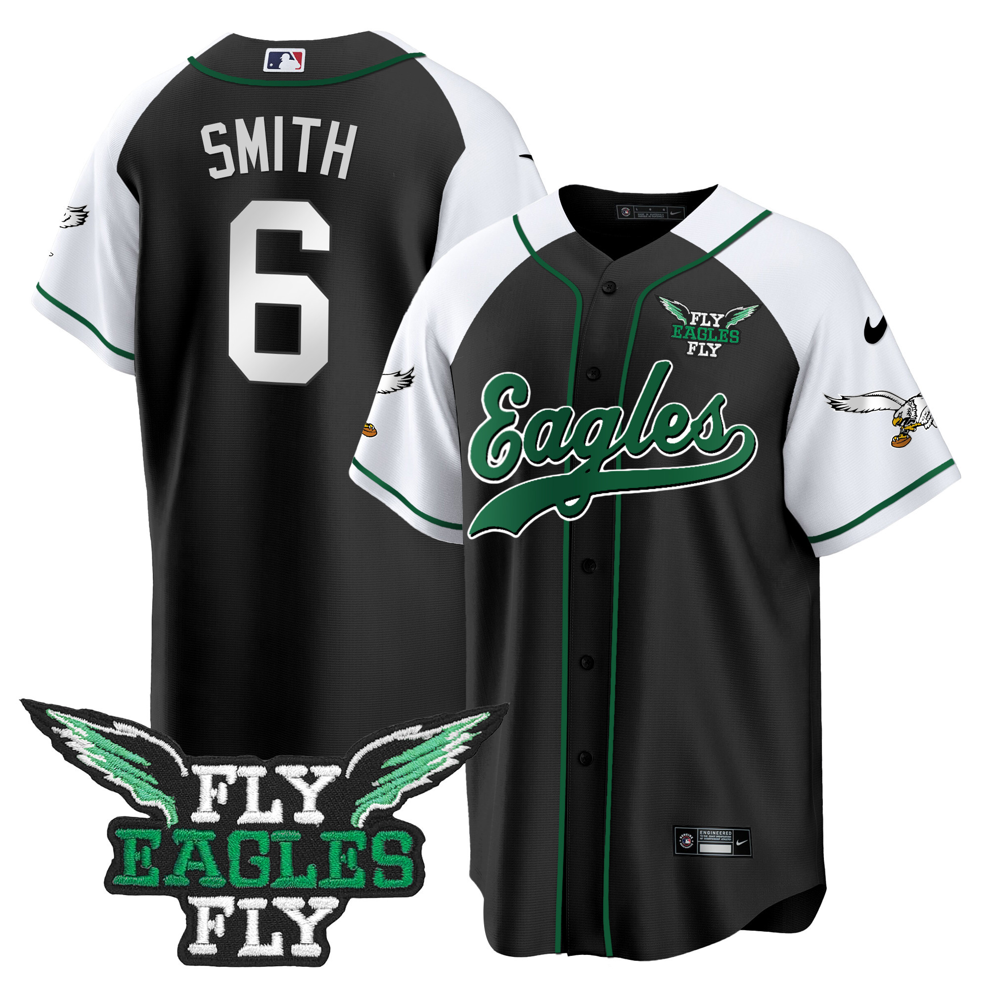 Men's Fly Eagles Fly Patch Throwback Kelly Green Baseball Jersey - All Stitched - Image 2