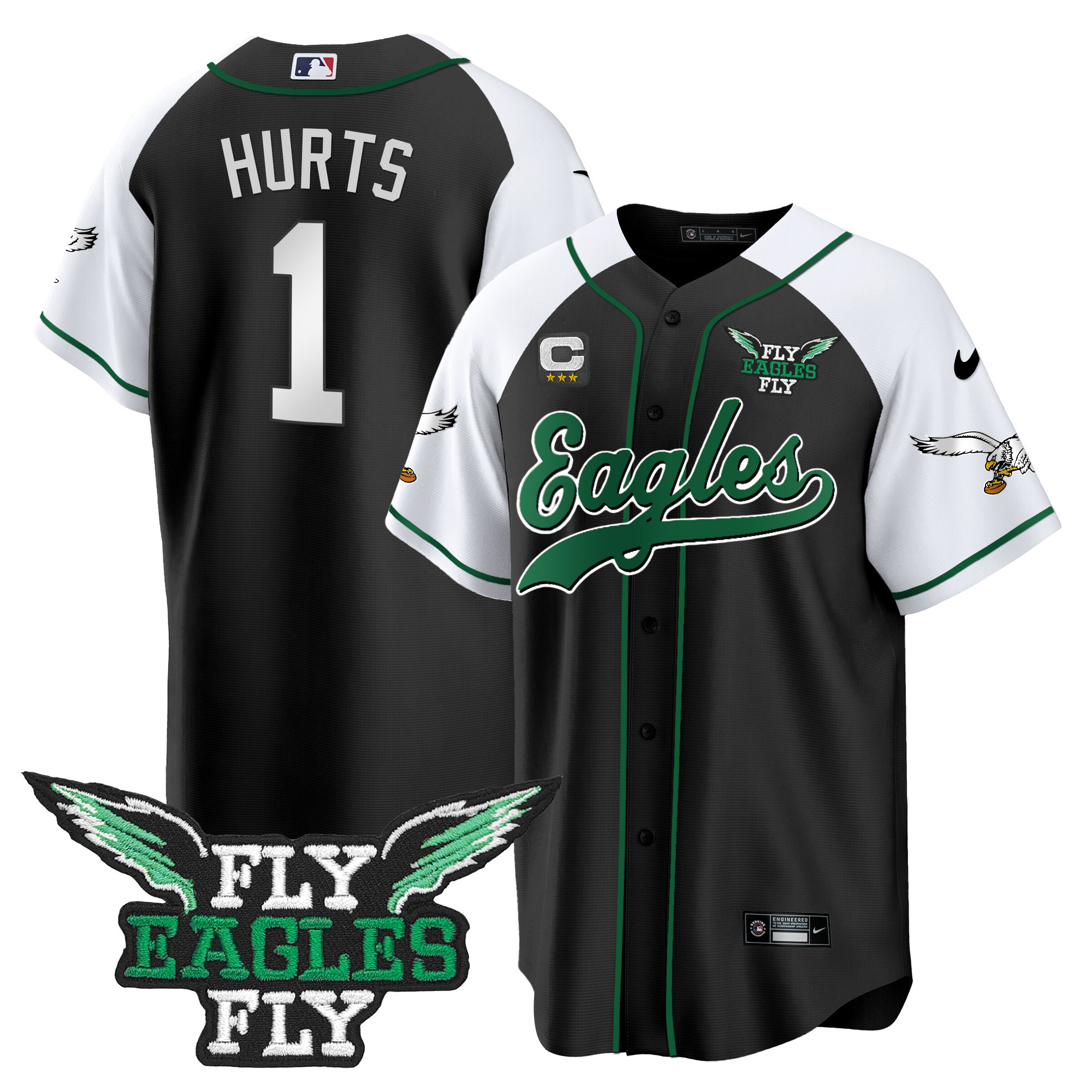 Men's Fly Eagles Fly Patch Throwback Kelly Green Baseball Jersey - All Stitched