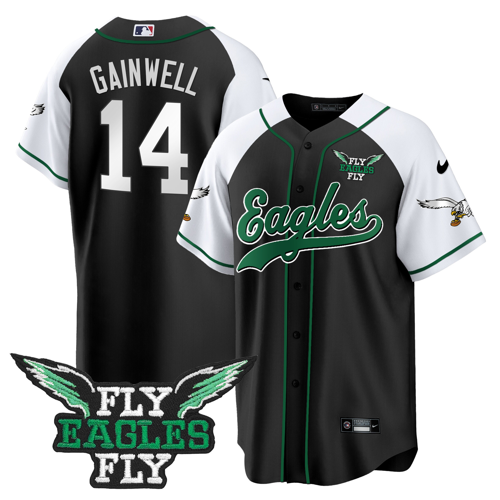 Men's Fly Eagles Fly Patch Throwback Kelly Green Baseball Jersey - All Stitched - Image 10