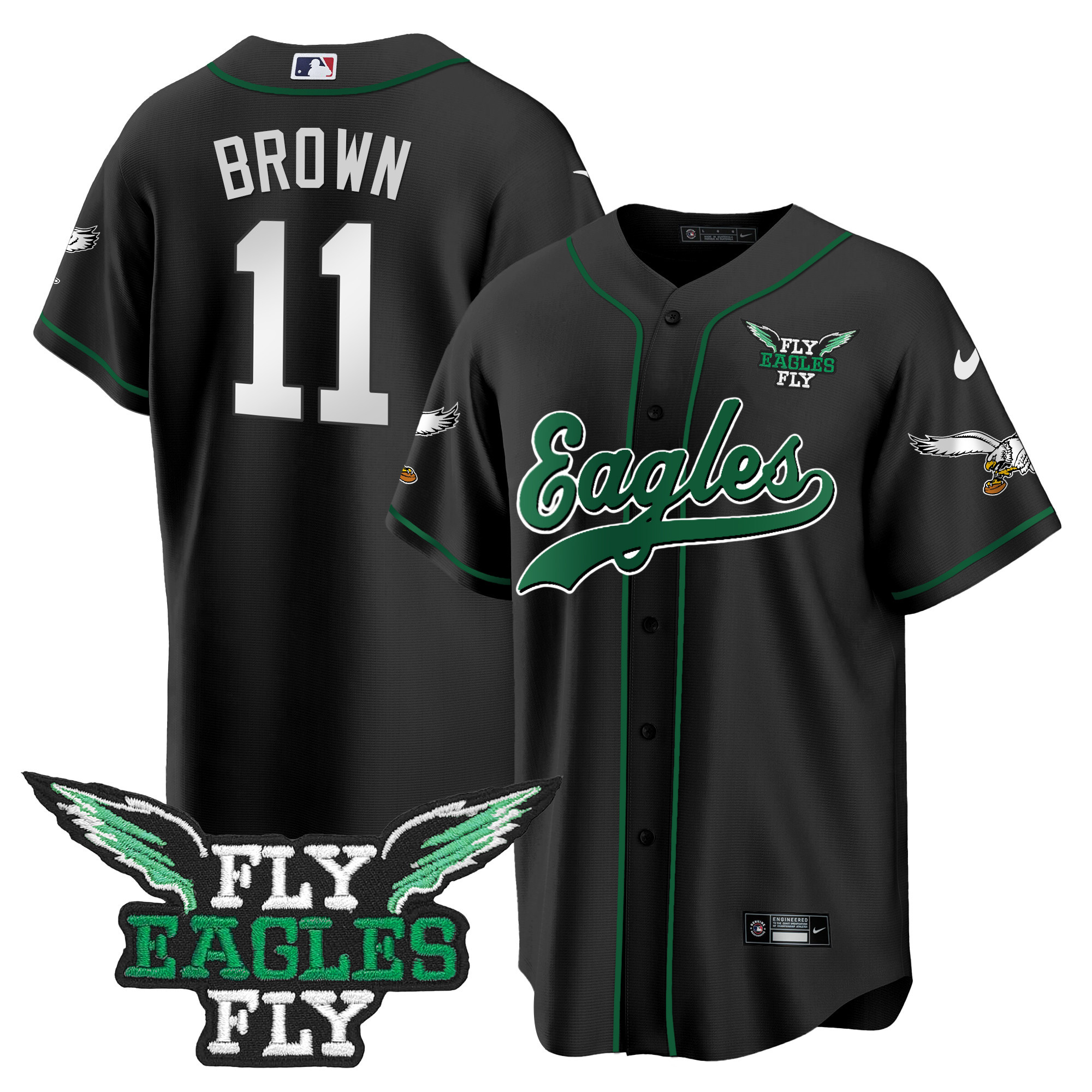 Men's Fly Eagles Fly Patch Throwback Kelly Green Baseball Jersey - All Stitched - Image 50