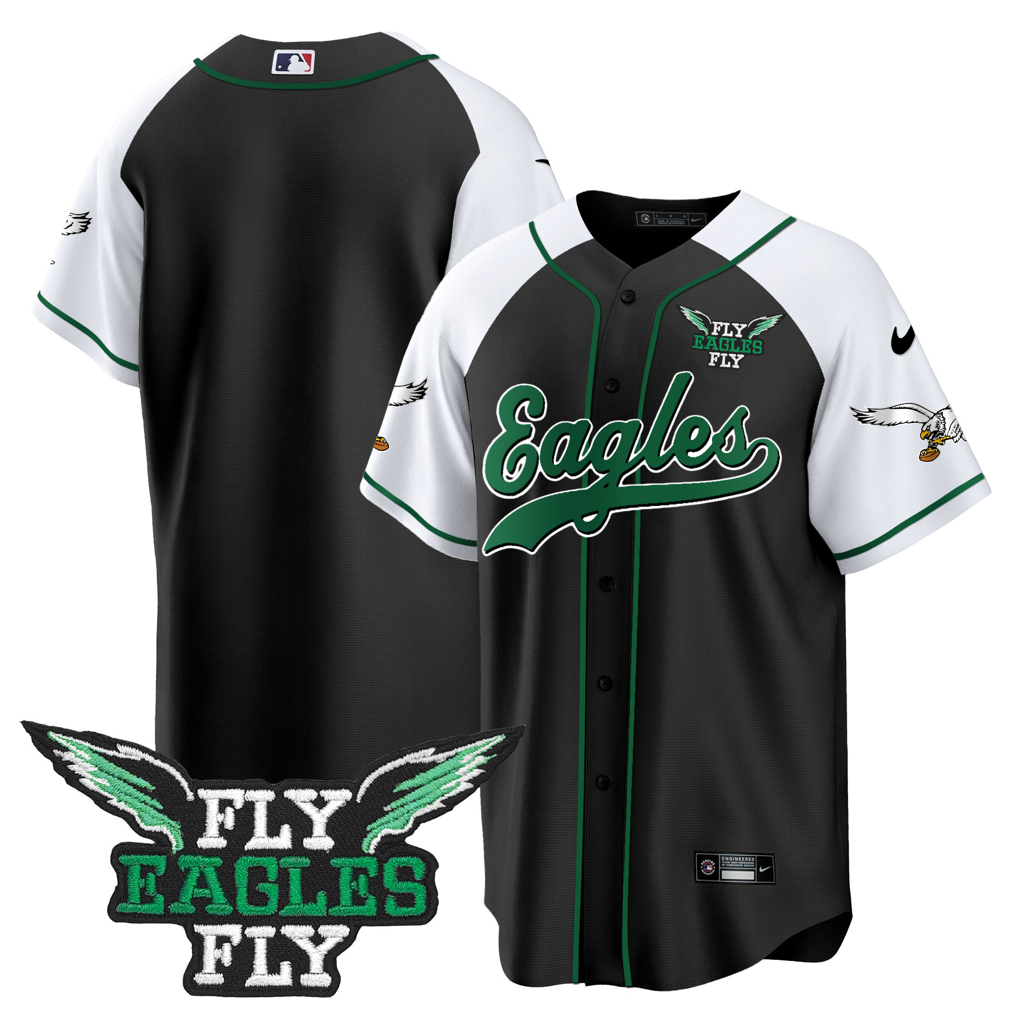 Men's Fly Eagles Fly Patch Throwback Kelly Green Baseball Jersey - All Stitched - Image 11