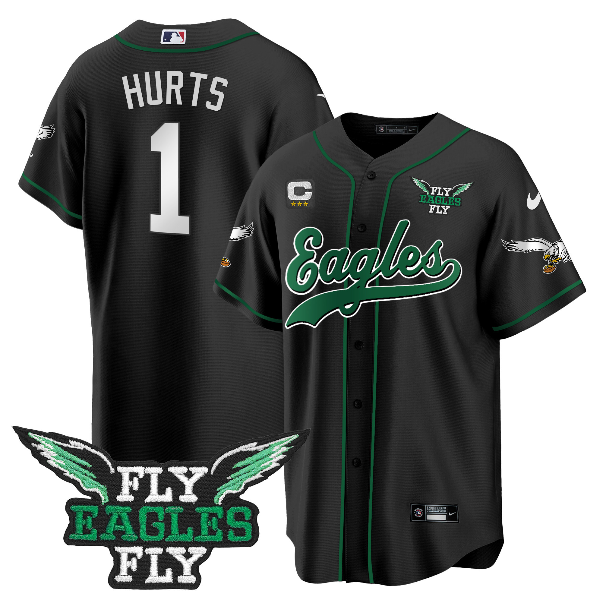 Men's Fly Eagles Fly Patch Throwback Kelly Green Baseball Jersey - All Stitched - Image 45