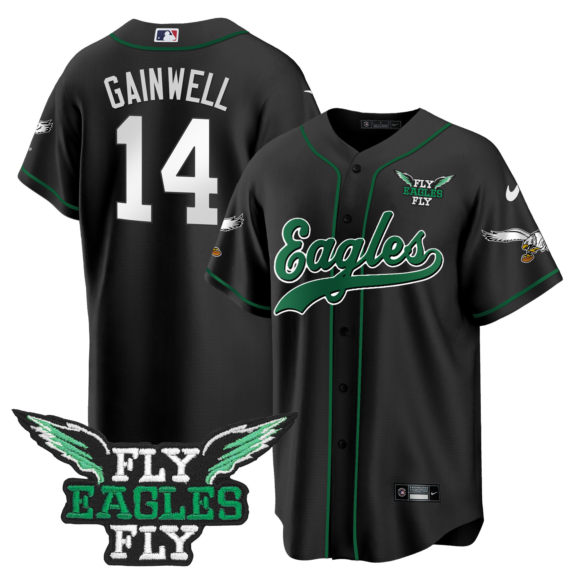 Men's Fly Eagles Fly Patch Throwback Kelly Green Baseball Jersey - All Stitched - Image 54