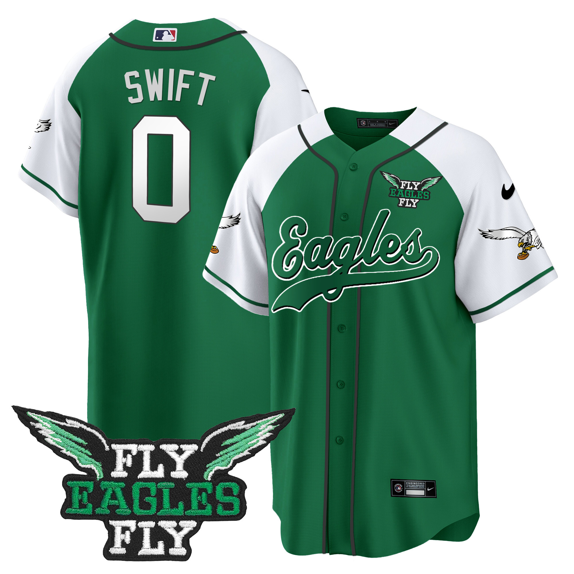 Men's Fly Eagles Fly Patch Throwback Kelly Green Baseball Jersey - All Stitched - Image 20