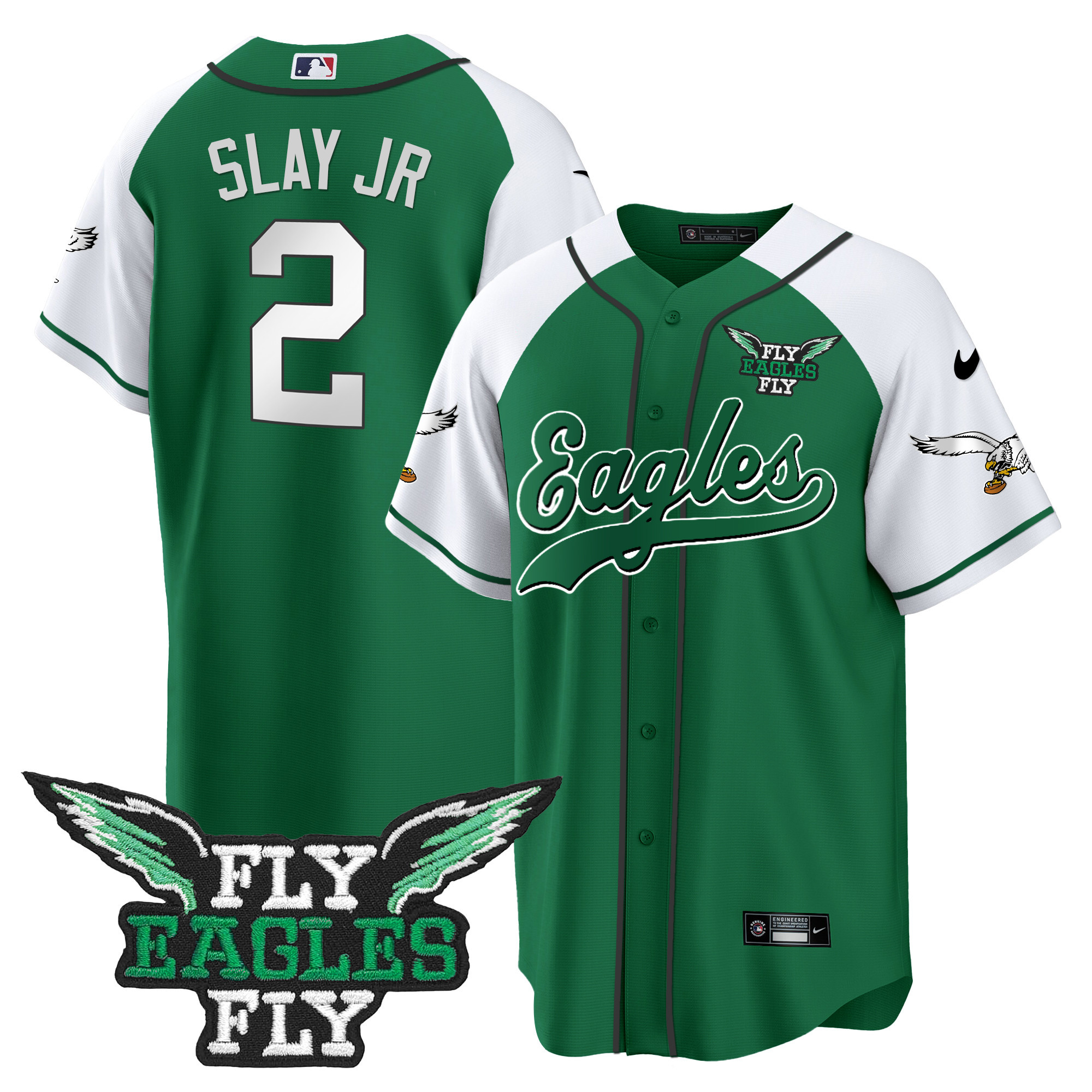 Men's Fly Eagles Fly Patch Throwback Kelly Green Baseball Jersey - All Stitched - Image 19