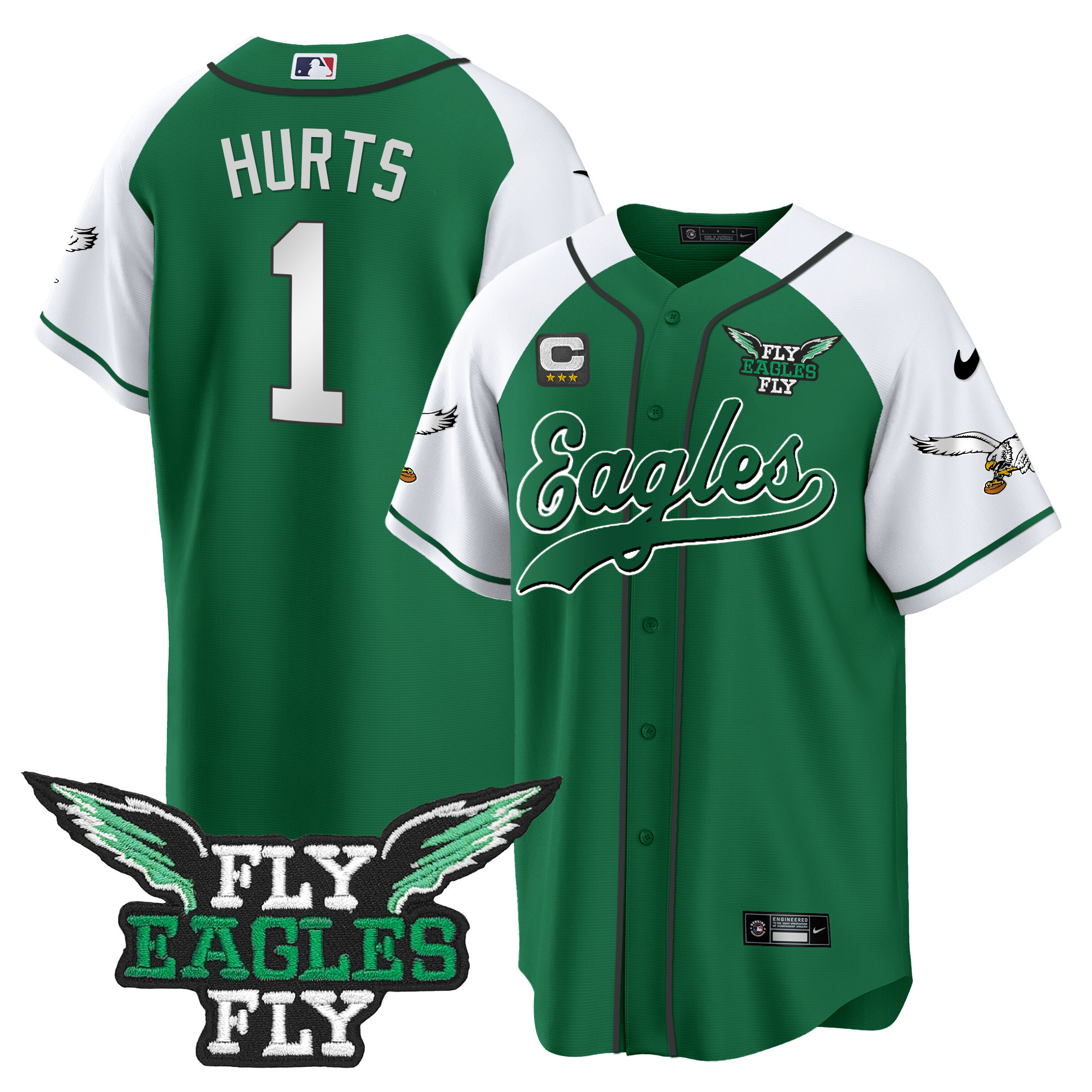 Men's Fly Eagles Fly Patch Throwback Kelly Green Baseball Jersey - All Stitched - Image 12