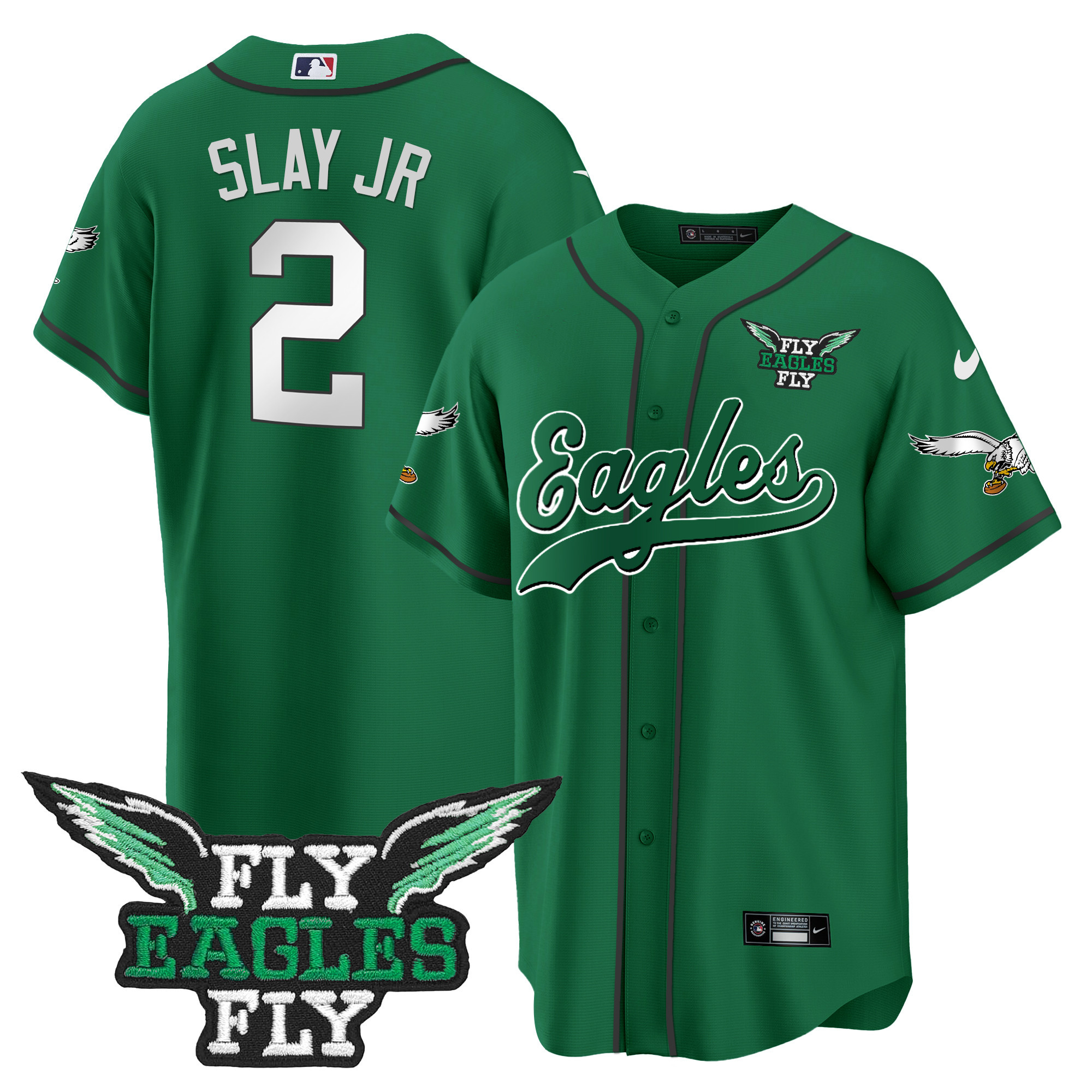 Men's Fly Eagles Fly Patch Throwback Kelly Green Baseball Jersey - All Stitched - Image 41