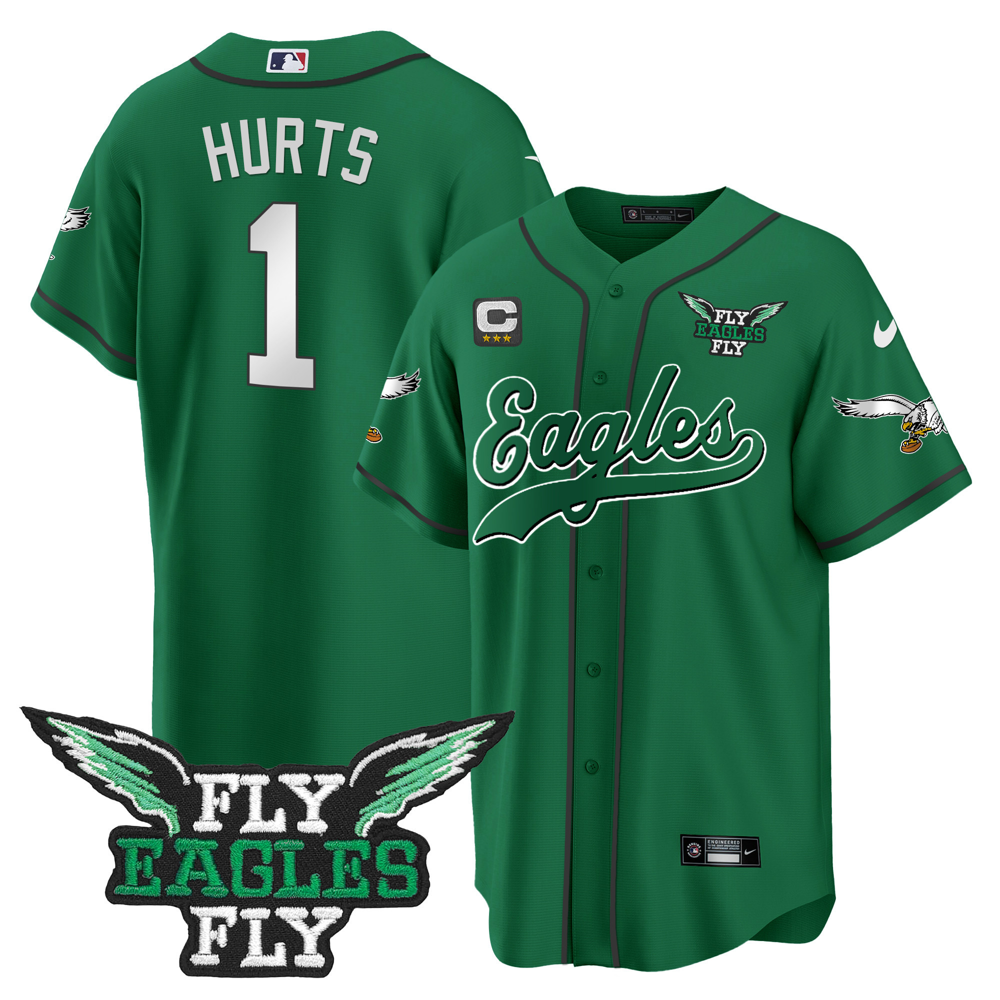 Men's Fly Eagles Fly Patch Throwback Kelly Green Baseball Jersey - All Stitched - Image 34