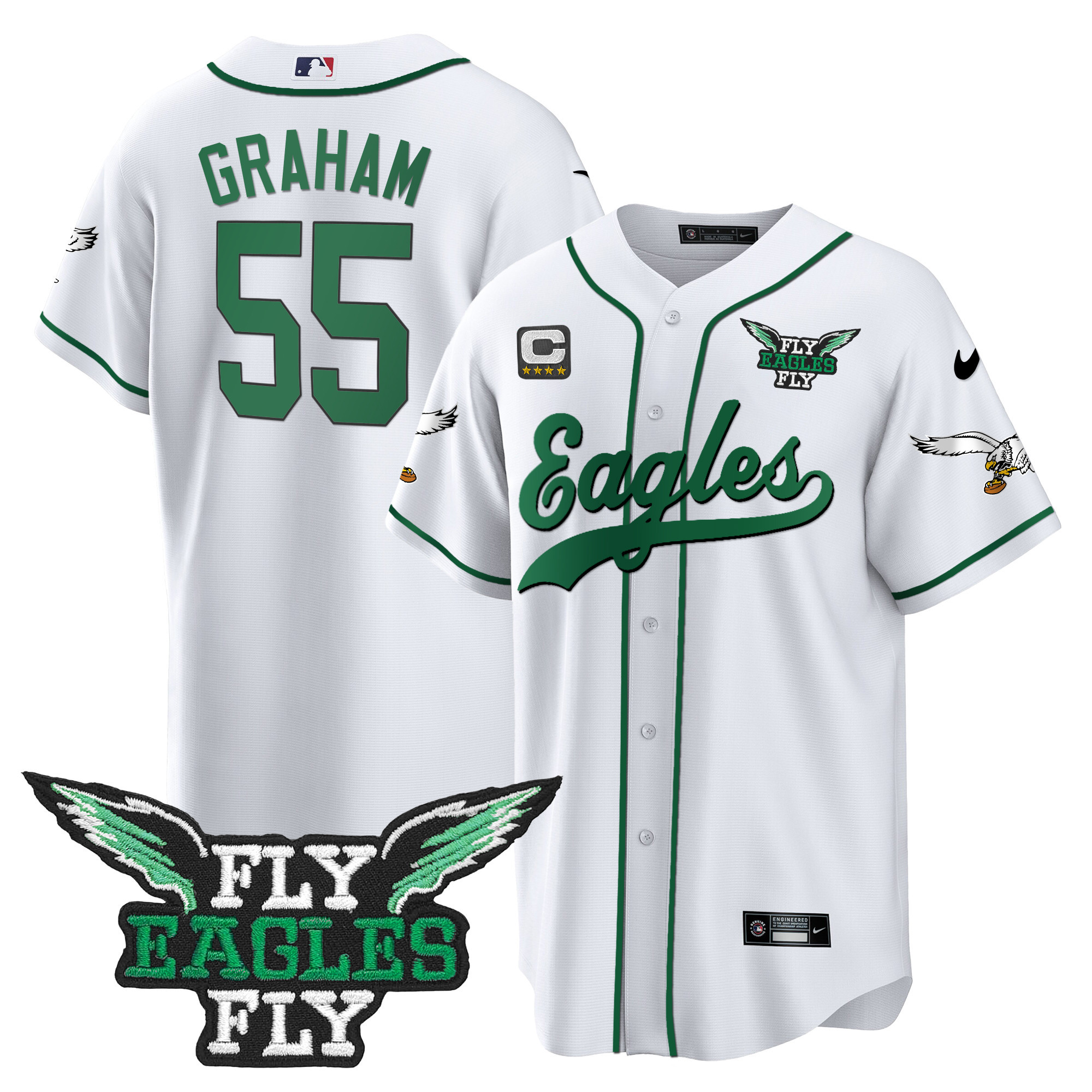Men's Fly Eagles Fly Patch Throwback Kelly Green Baseball Jersey - All Stitched - Image 26