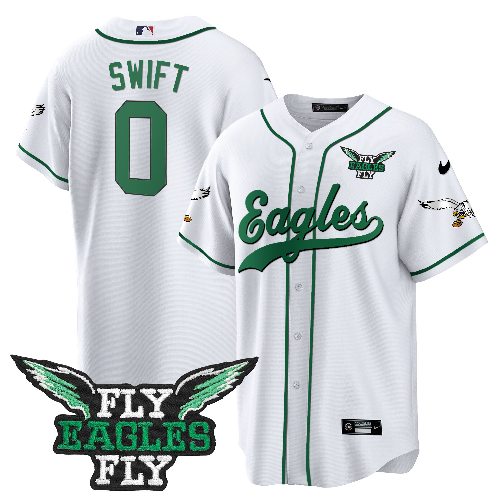 Men's Fly Eagles Fly Patch Throwback Kelly Green Baseball Jersey - All Stitched - Image 31