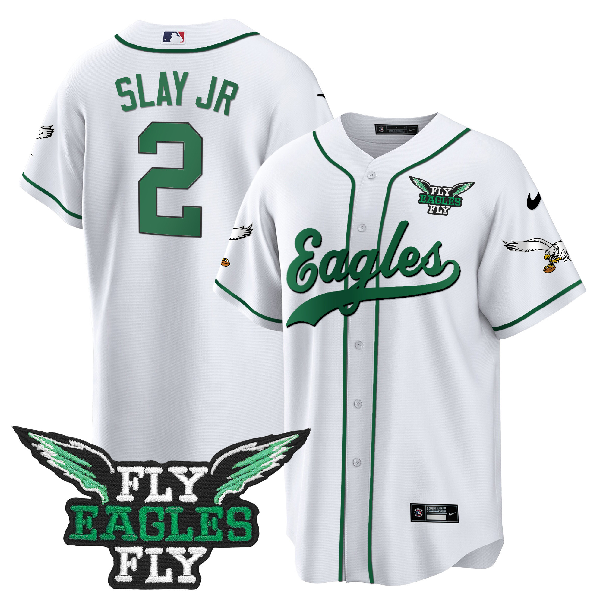 Men's Fly Eagles Fly Patch Throwback Kelly Green Baseball Jersey - All Stitched - Image 30