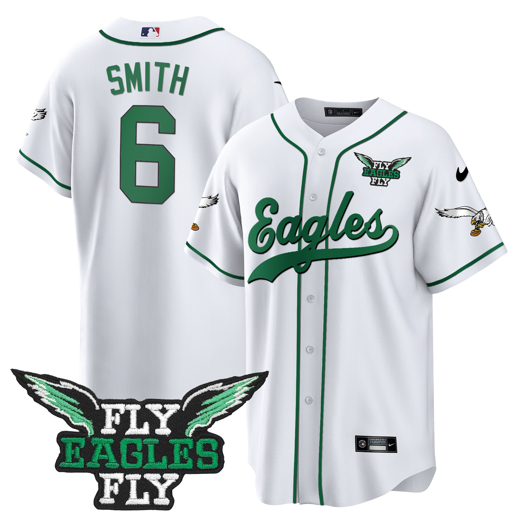 Men's Fly Eagles Fly Patch Throwback Kelly Green Baseball Jersey - All Stitched - Image 24
