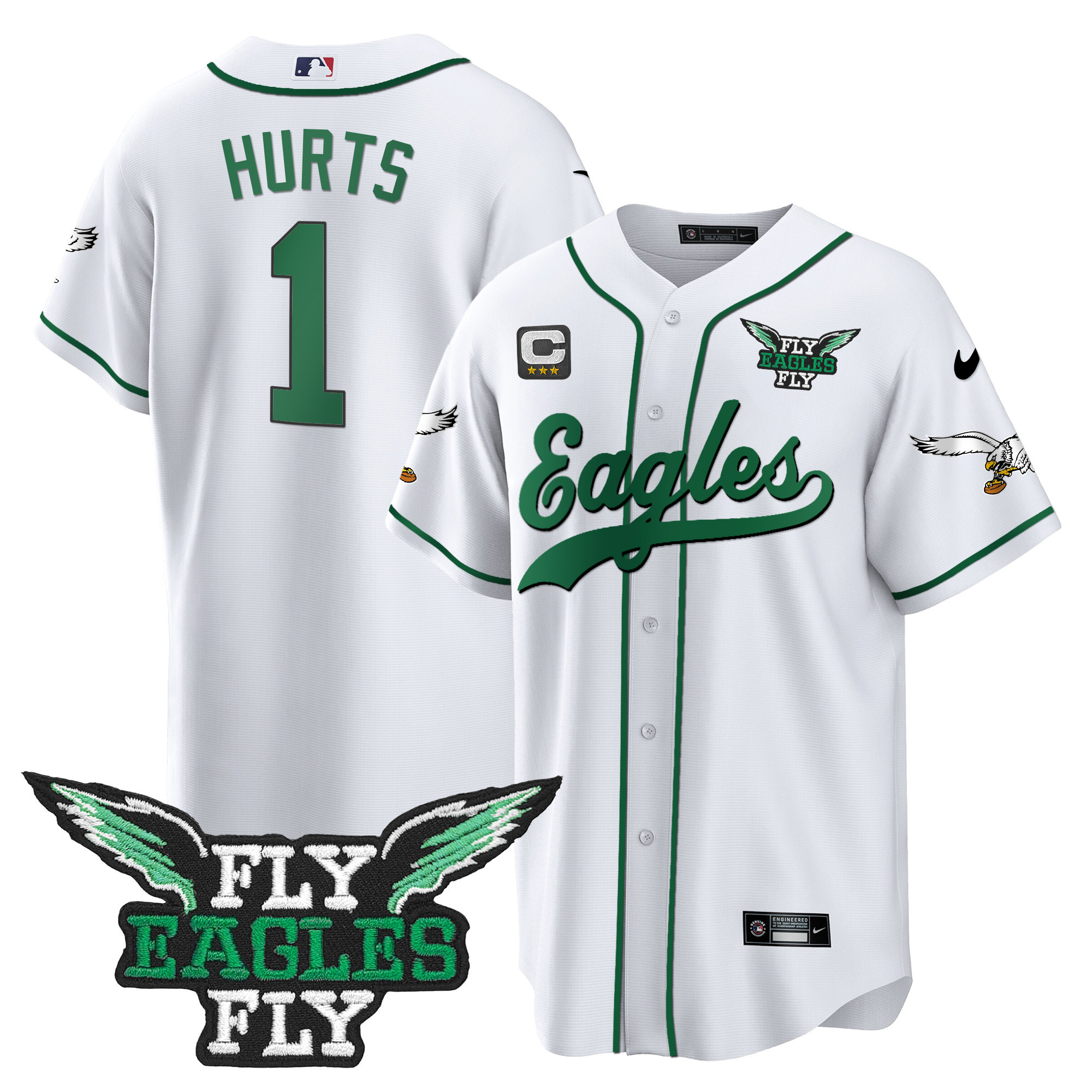 Men's Fly Eagles Fly Patch Throwback Kelly Green Baseball Jersey - All Stitched - Image 23