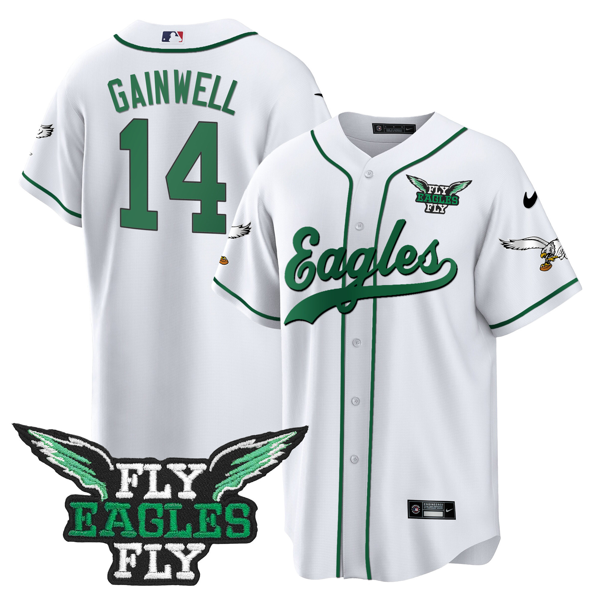 Men's Fly Eagles Fly Patch Throwback Kelly Green Baseball Jersey - All Stitched - Image 32