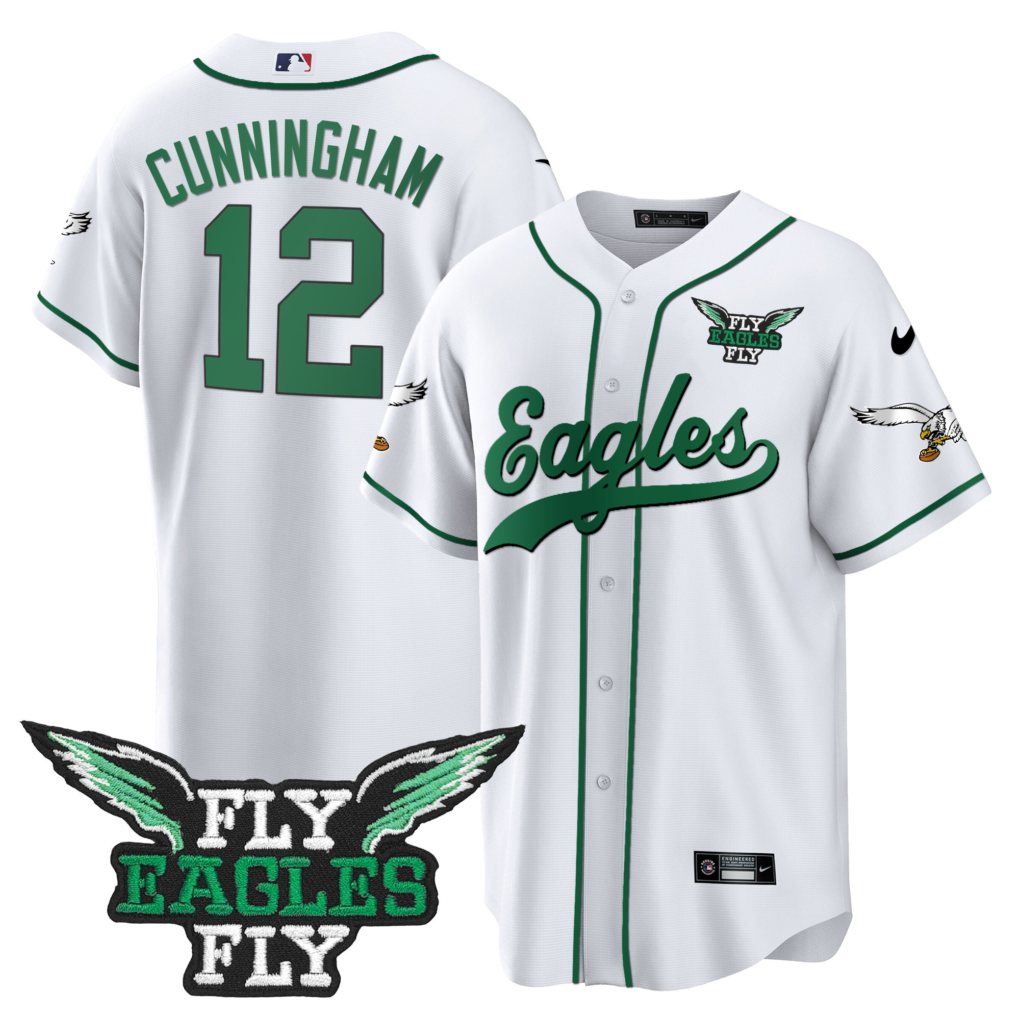 Men's Fly Eagles Fly Patch Throwback Kelly Green Baseball Jersey - All Stitched - Image 25