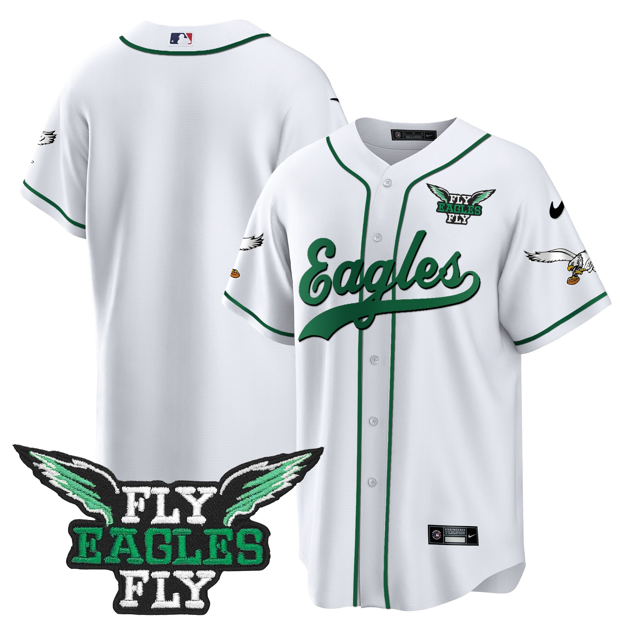 Men's Fly Eagles Fly Patch Throwback Kelly Green Baseball Jersey - All Stitched - Image 33