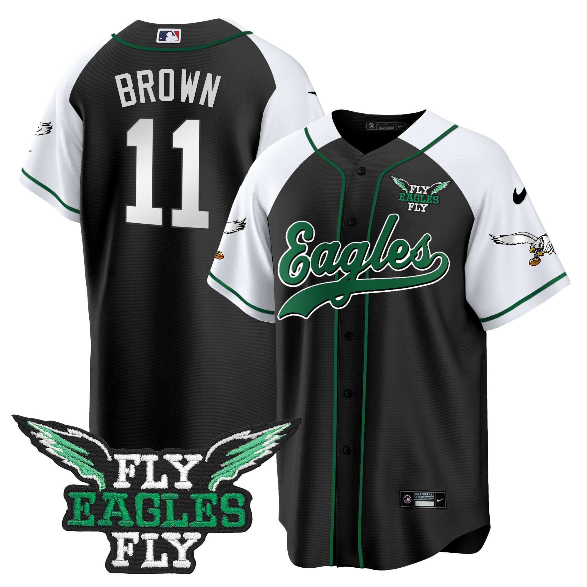 Men's Fly Eagles Fly Patch Throwback Kelly Green Baseball Jersey - All Stitched - Image 6