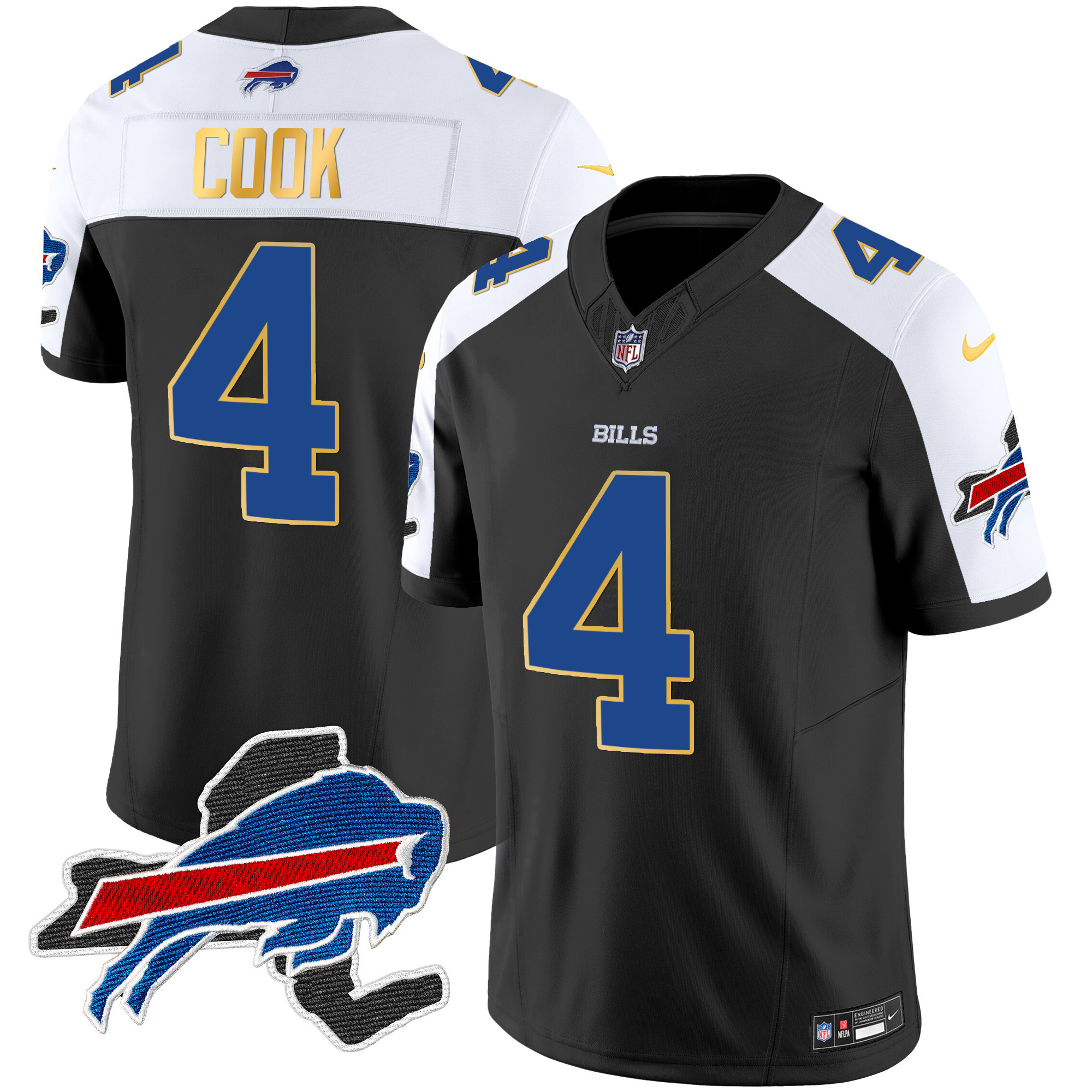 Men's Bills New York Patch Gold Trim Vapor Jersey - All Stitched - Image 2