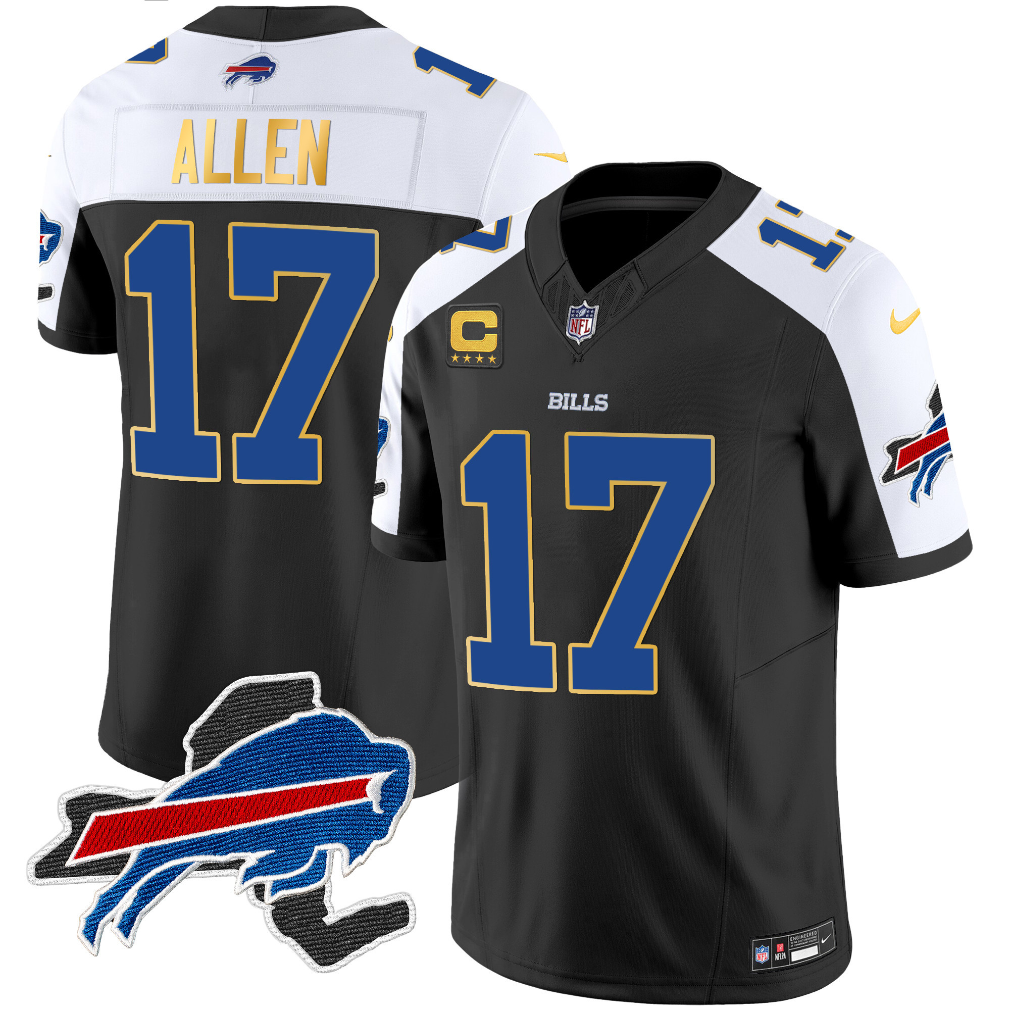Men's Bills New York Patch Gold Trim Vapor Jersey - All Stitched