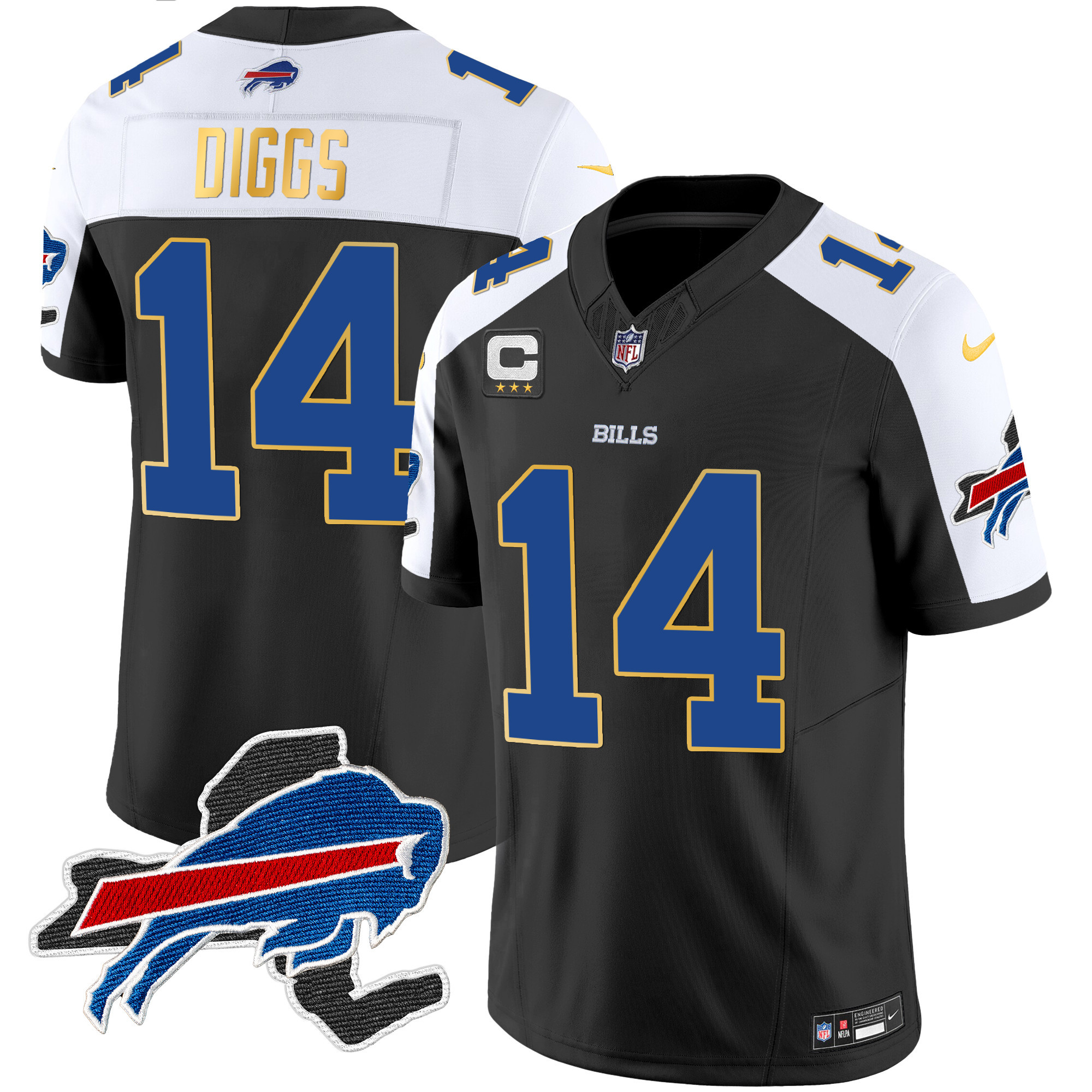 Men's Bills New York Patch Gold Trim Vapor Jersey - All Stitched - Image 3
