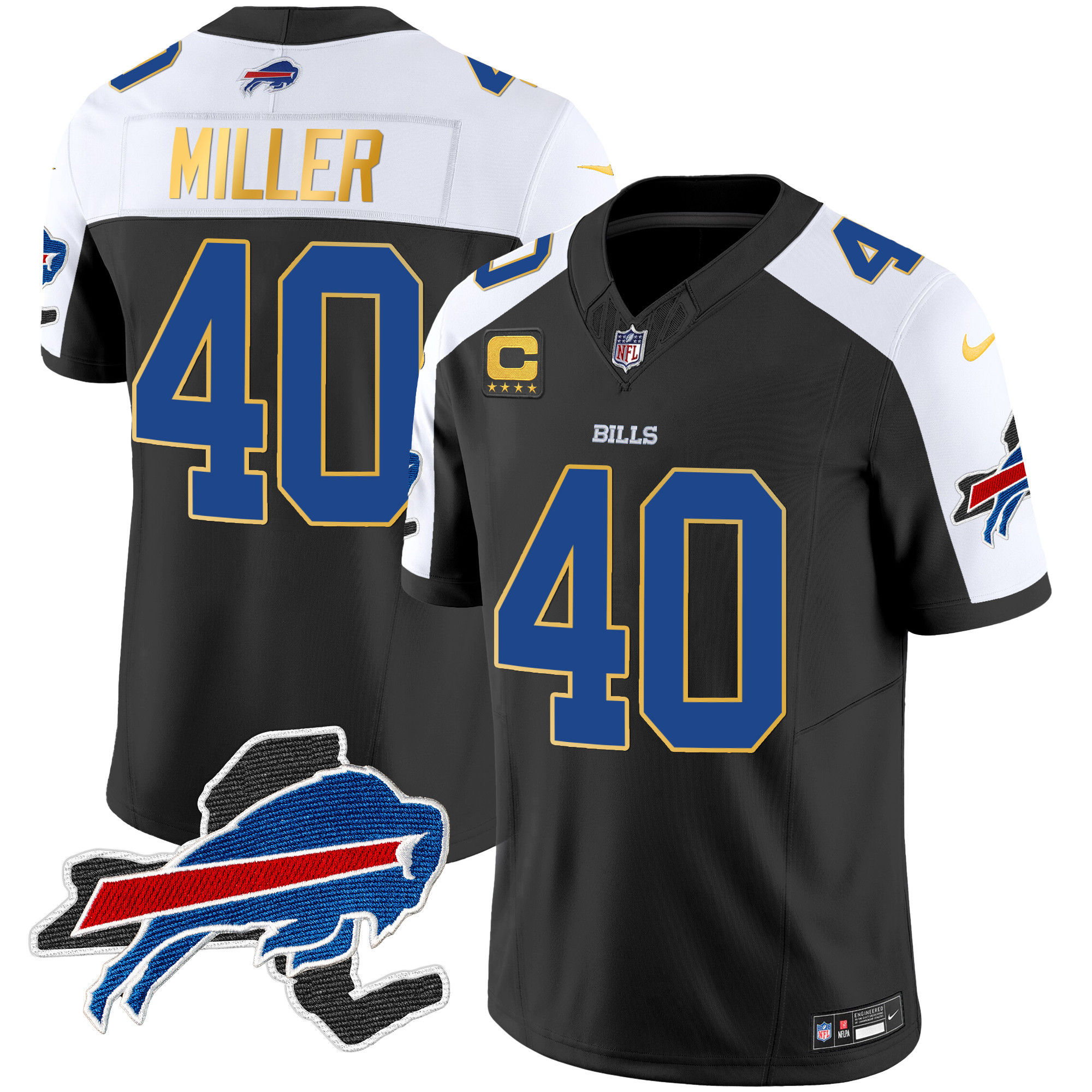 Men's Bills New York Patch Gold Trim Vapor Jersey - All Stitched - Image 4