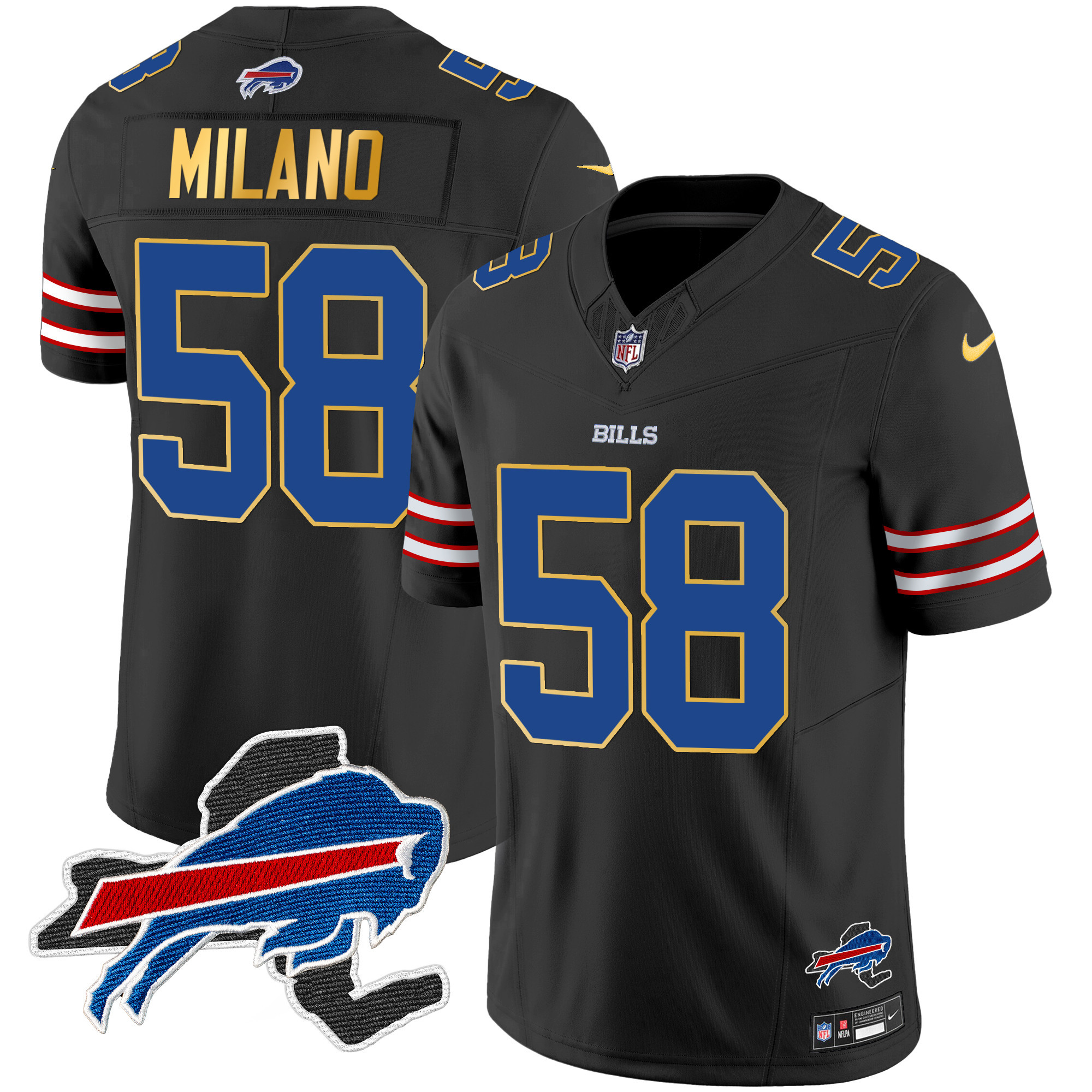 Men's Bills New York Patch Gold Trim Vapor Jersey - All Stitched - Image 35