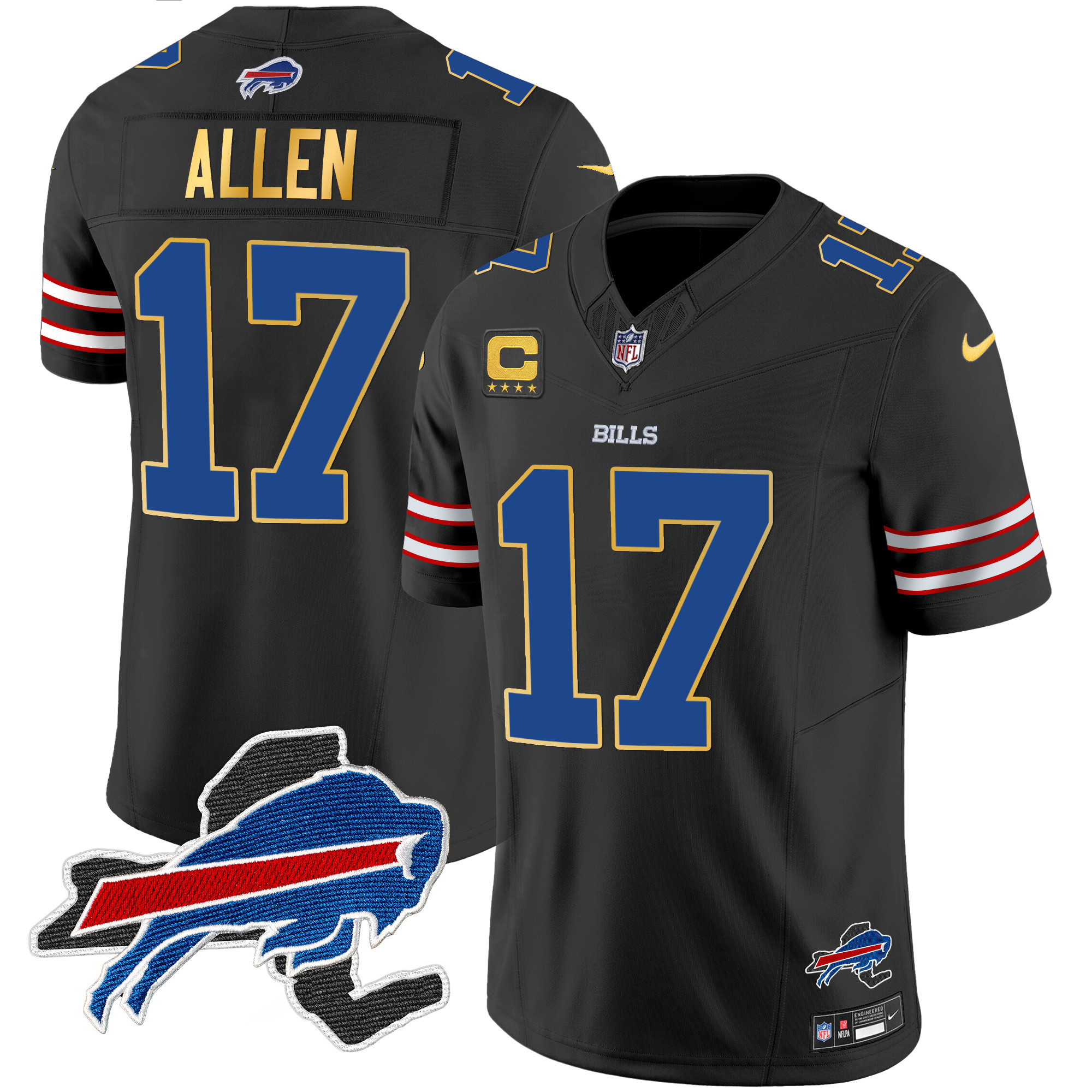 Men's Bills New York Patch Gold Trim Vapor Jersey - All Stitched - Image 31