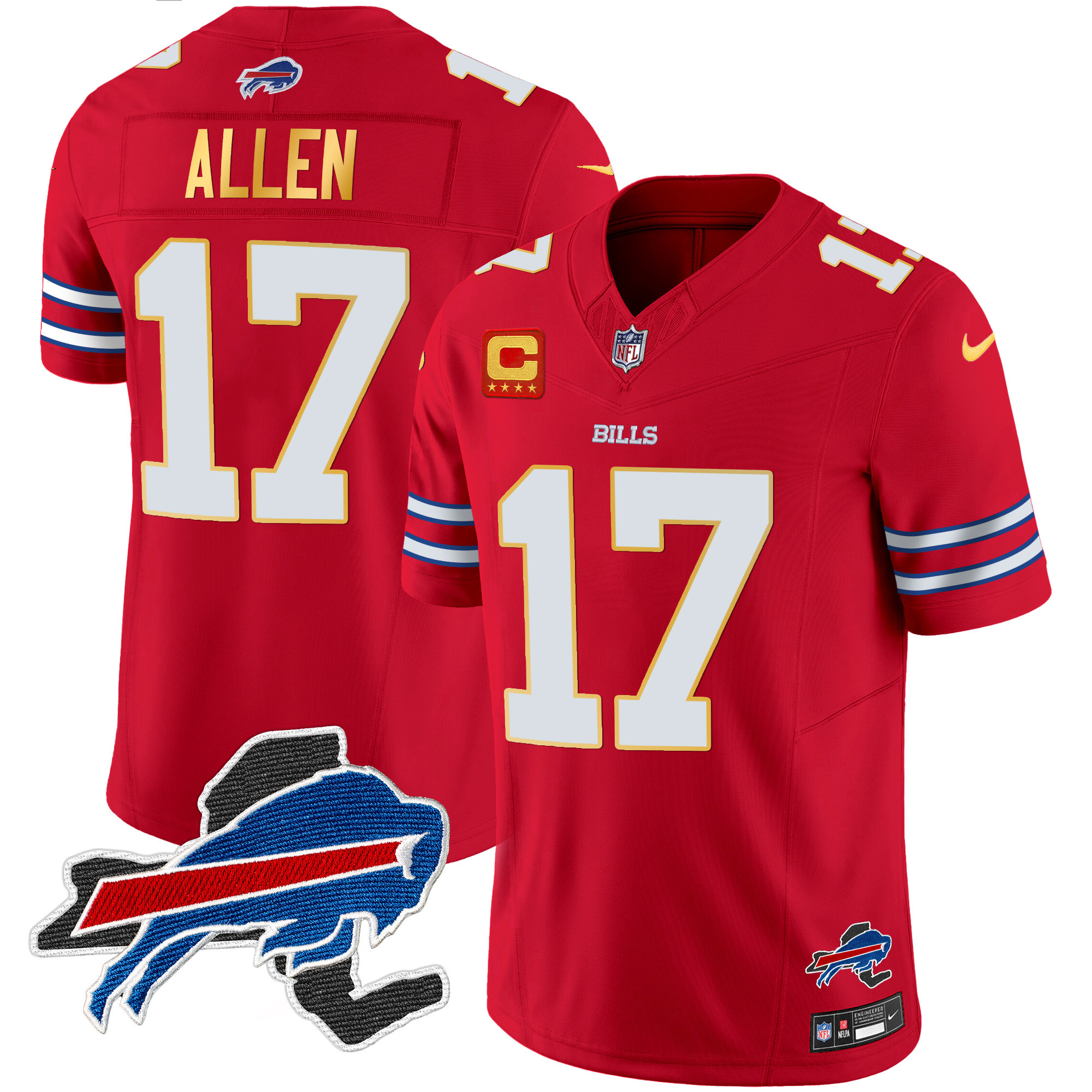 Men's Bills New York Patch Gold Trim Vapor Jersey - All Stitched - Image 19