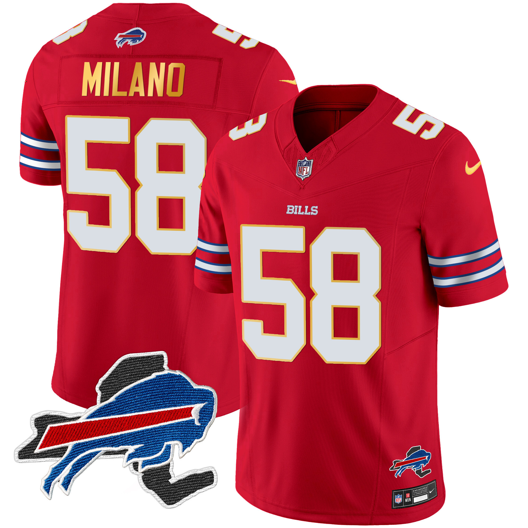 Men's Bills New York Patch Gold Trim Vapor Jersey - All Stitched - Image 23