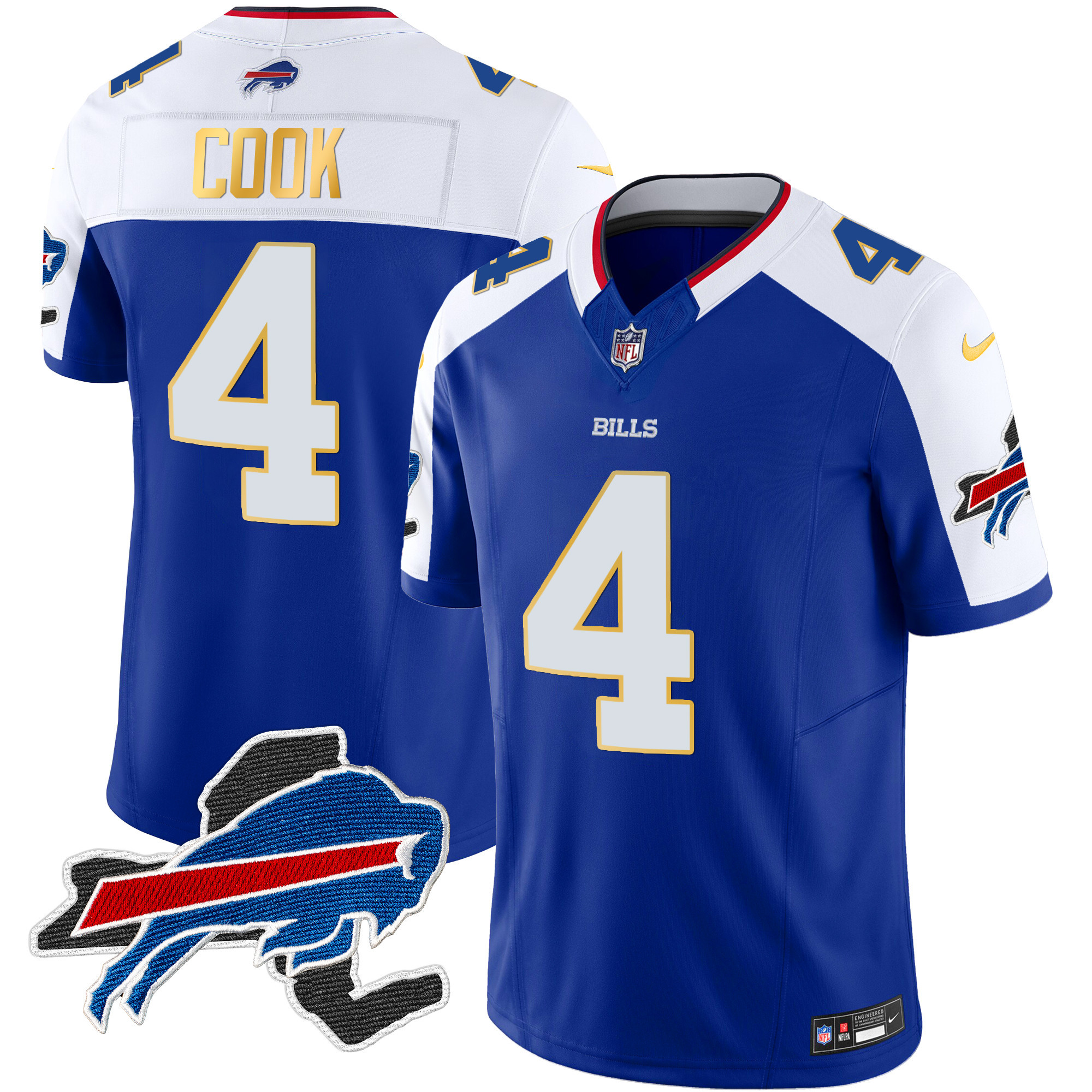 Men's Bills New York Patch Gold Trim Vapor Jersey - All Stitched - Image 8